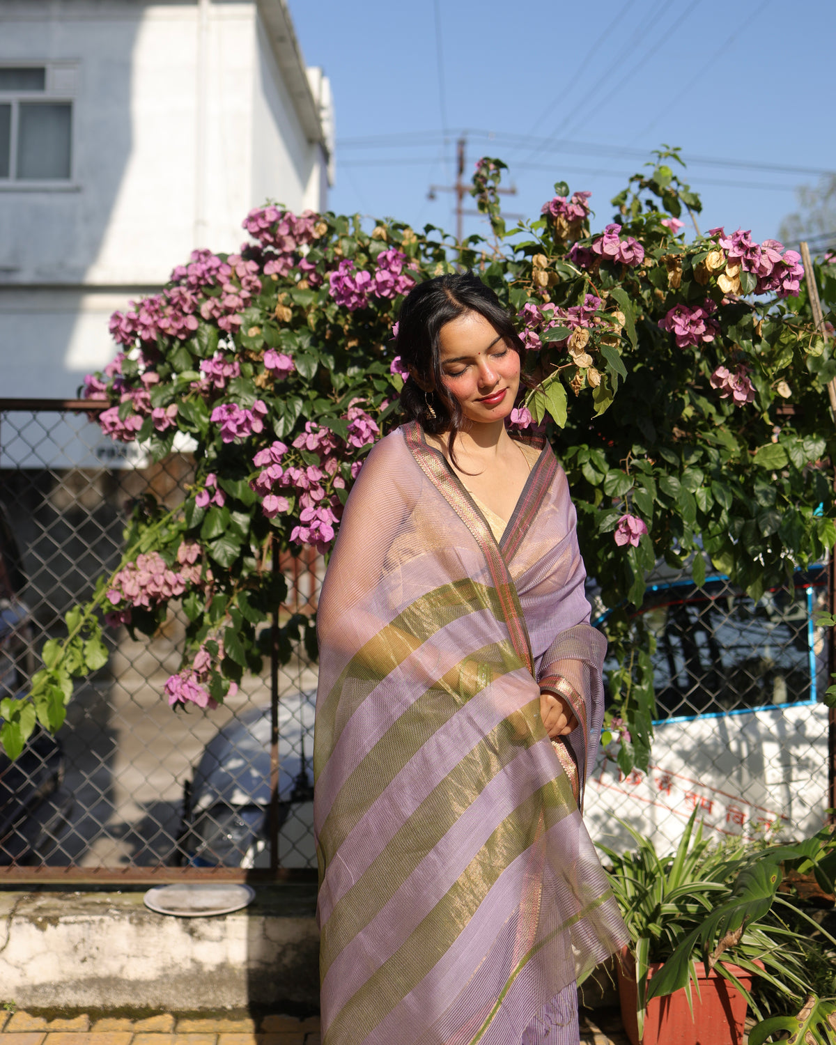 Rumi | Lavender Maheshwari Checks Saree