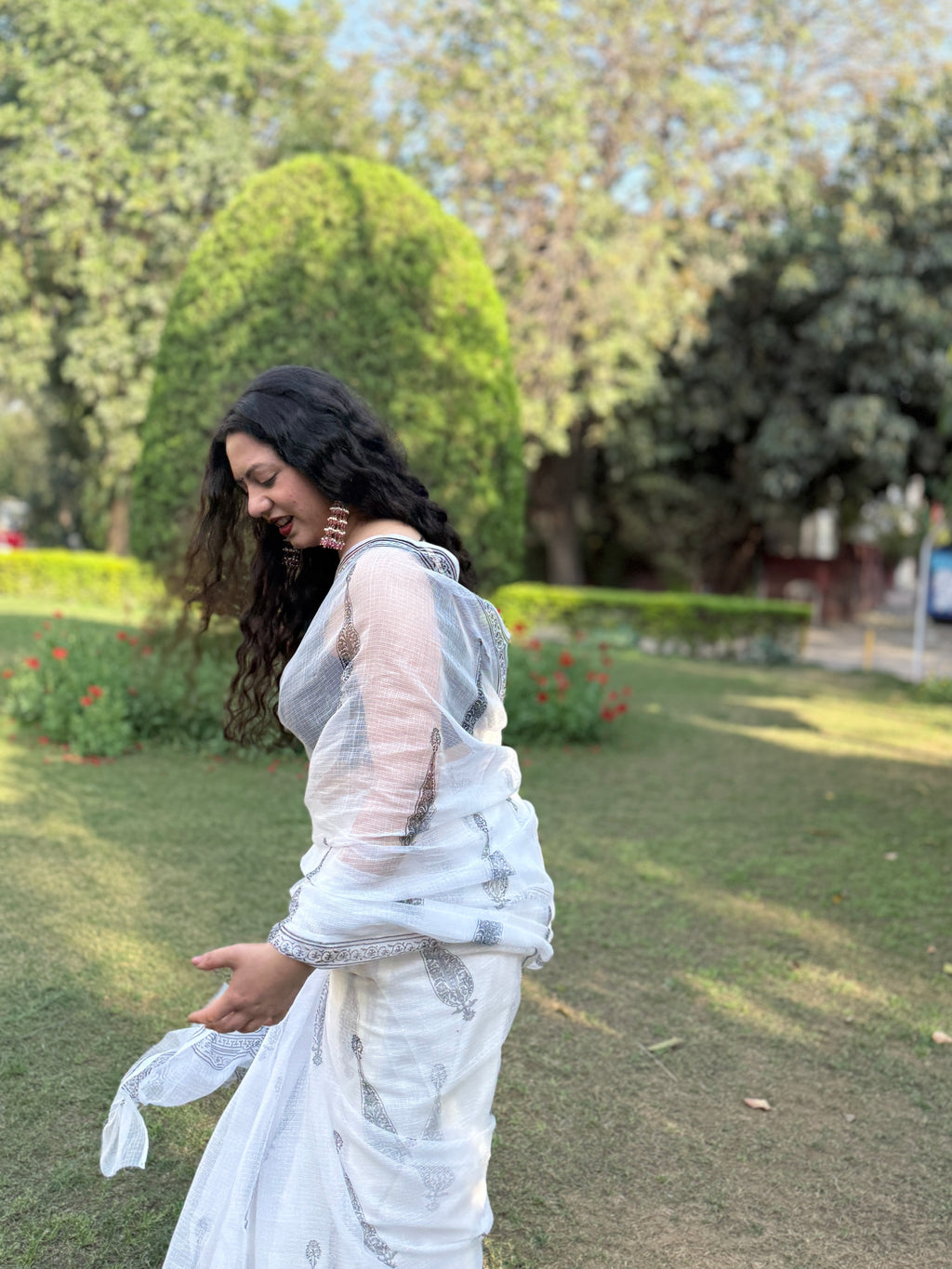 Syaahi | Printed Kota Doria Saree