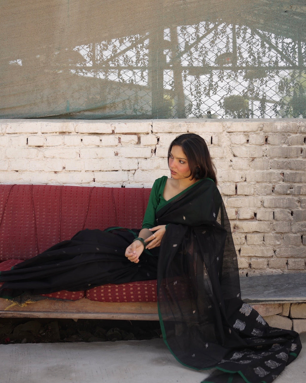 Chinar | Black Chanderi Saree with Silver Booti