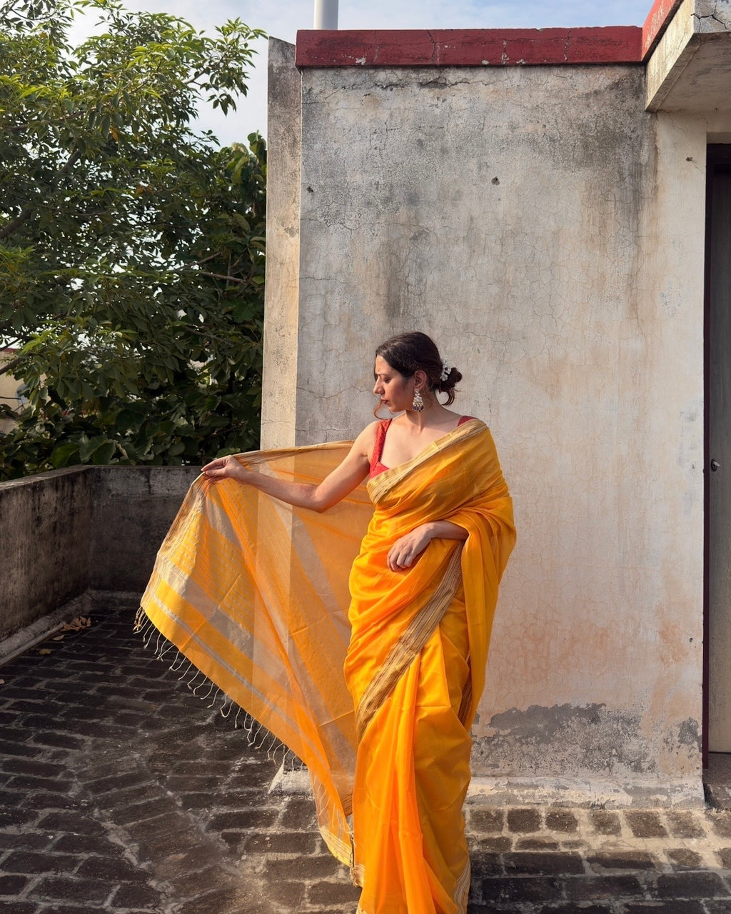 Nimrat | Haldi Yellow Maheshwari Saree