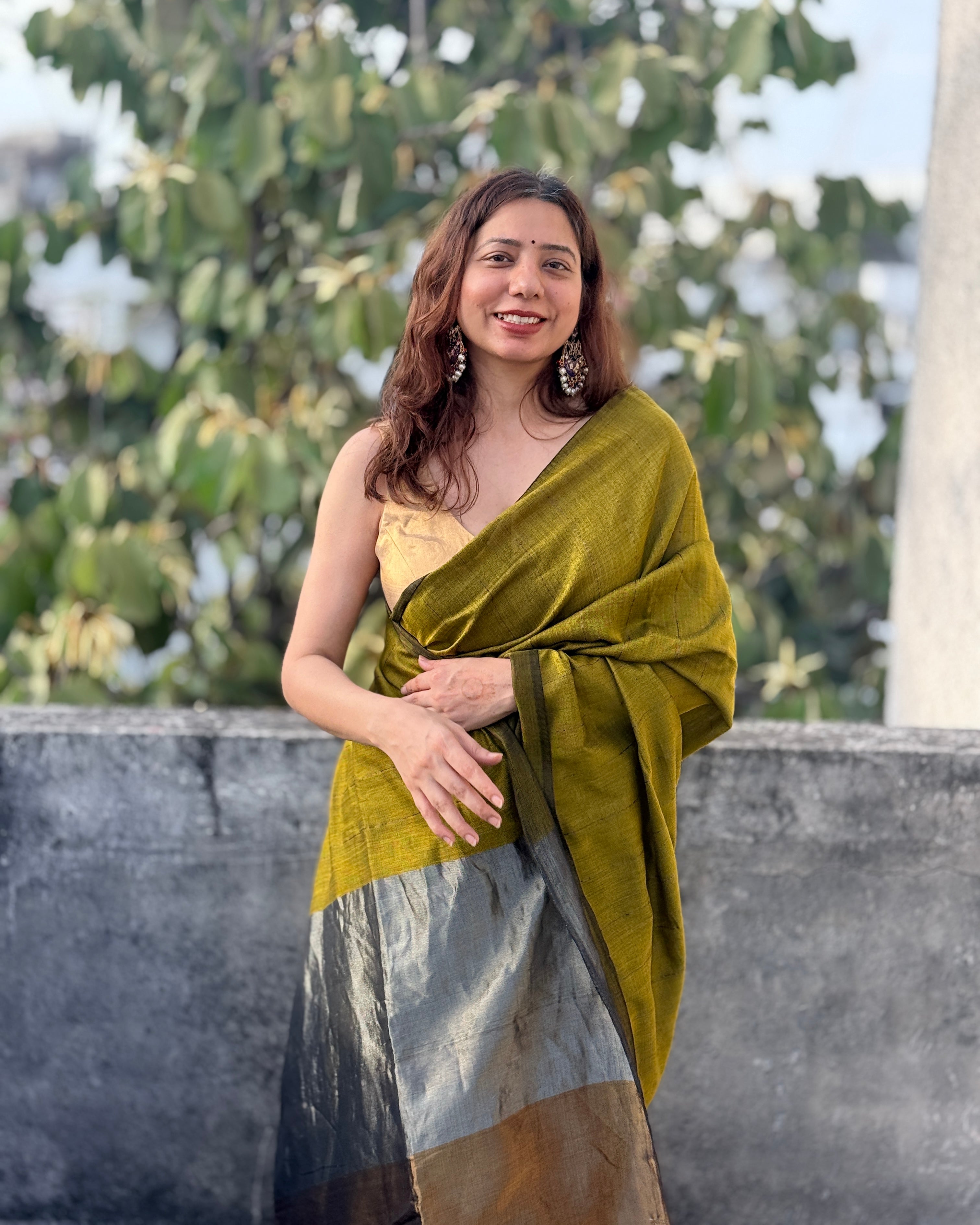 Kaya | Green Twill Woven Maheshwari Saree