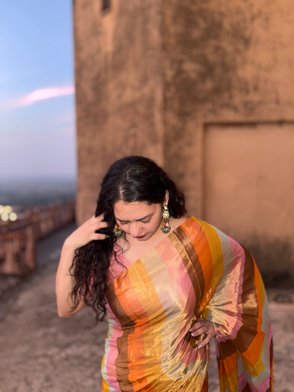 Chamak | Striped Chanderi Tissue Saree