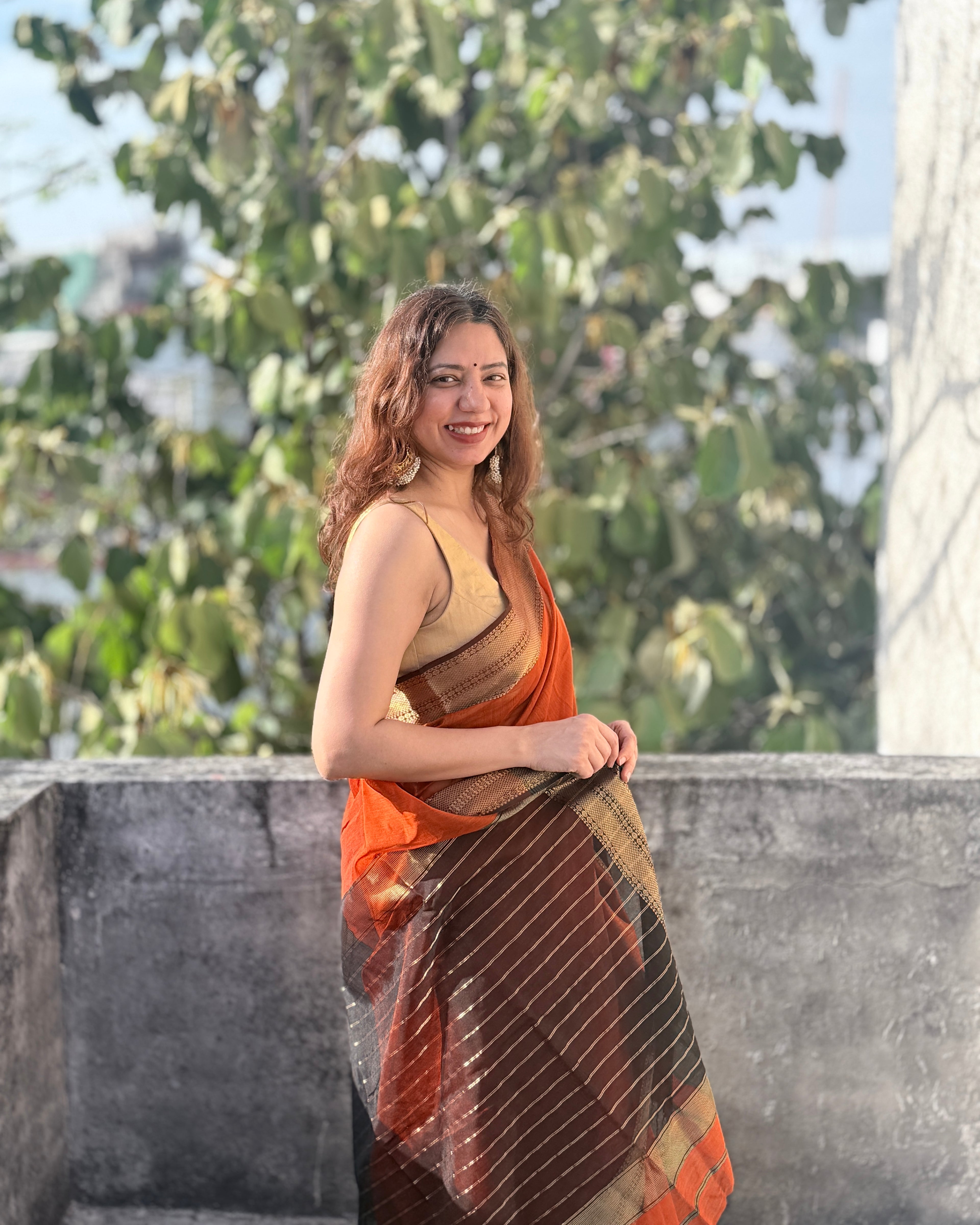 Nazm | Orange Maheshwari Saree
