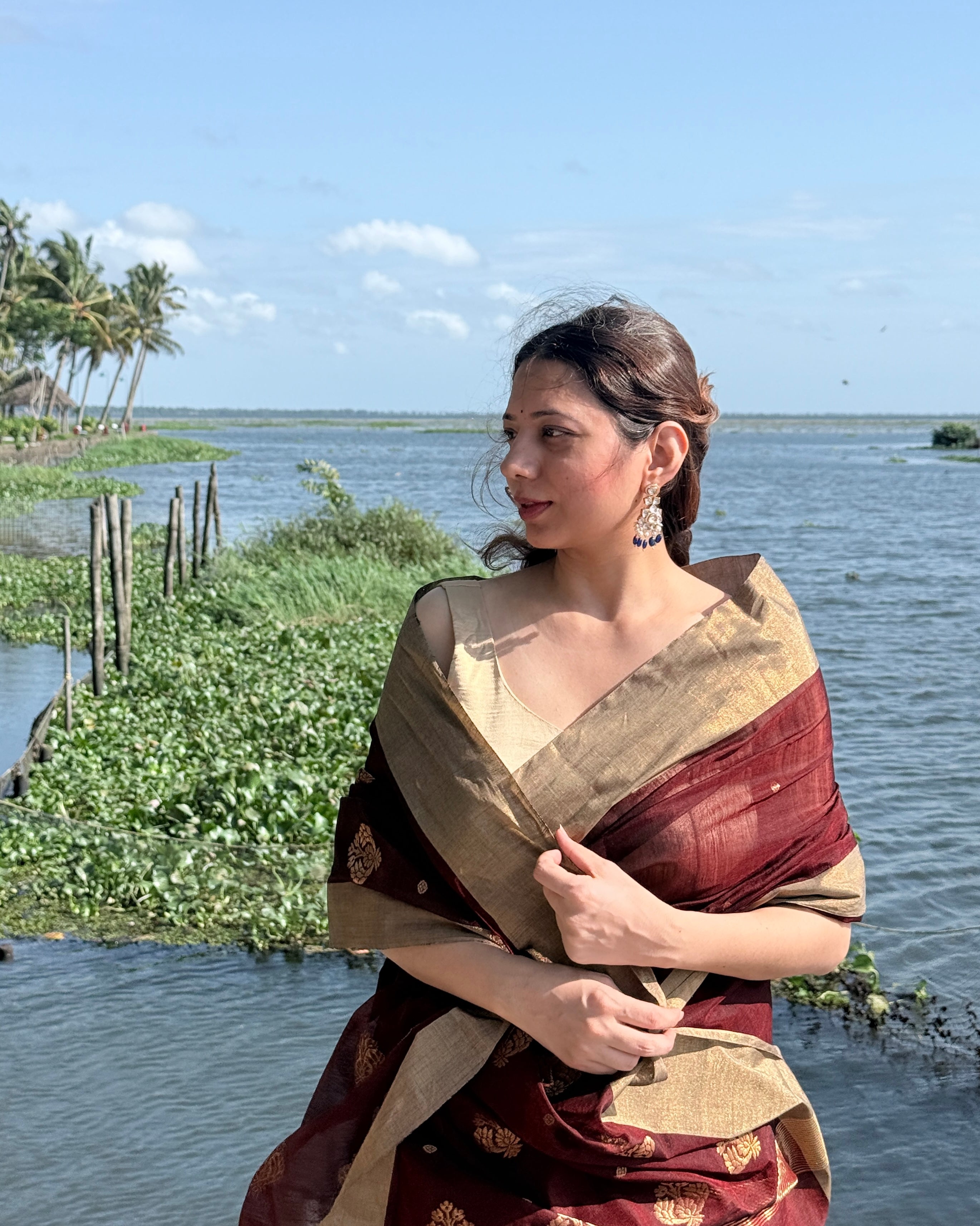 Khajuri | Maroon Chanderi Silk Saree