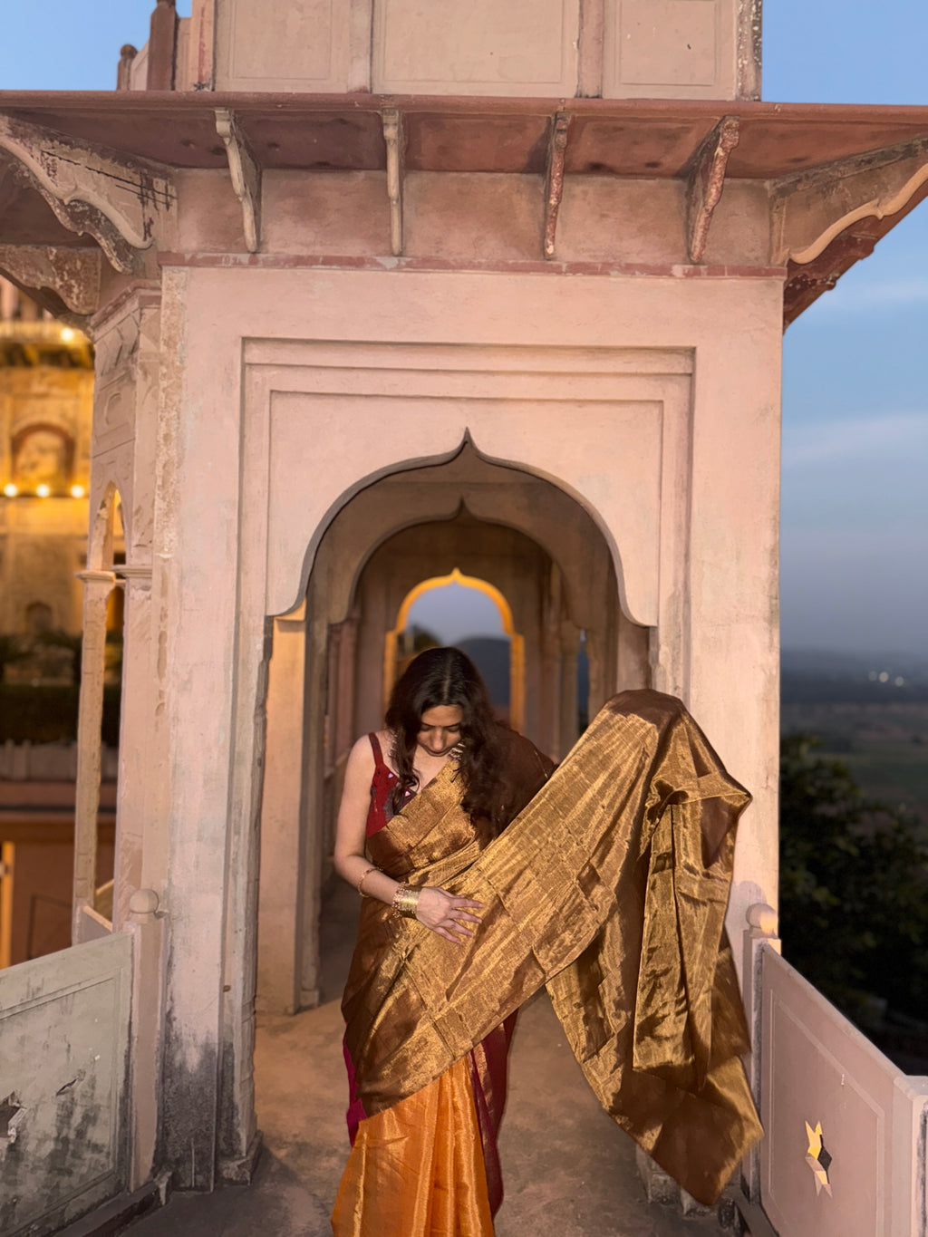 Dil | Bronze Orange Pink Chanderi Tissue Saree