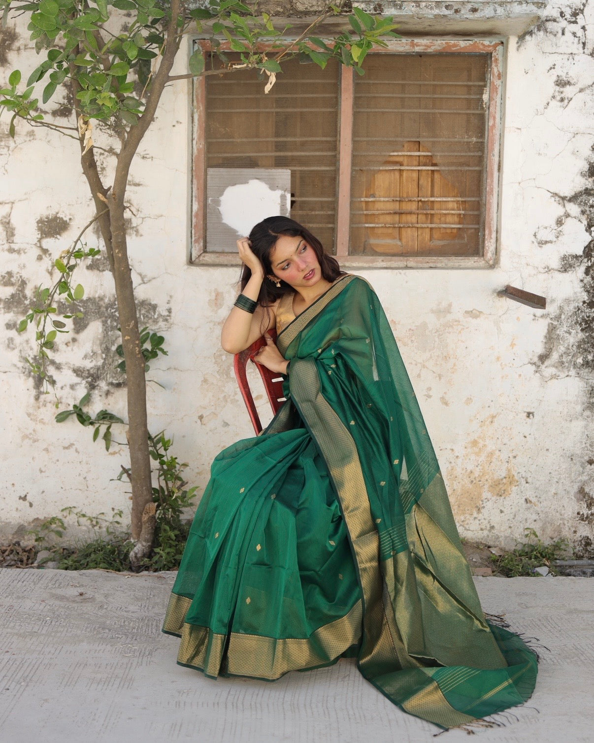 Gulkand | Green Maheshwari Saree