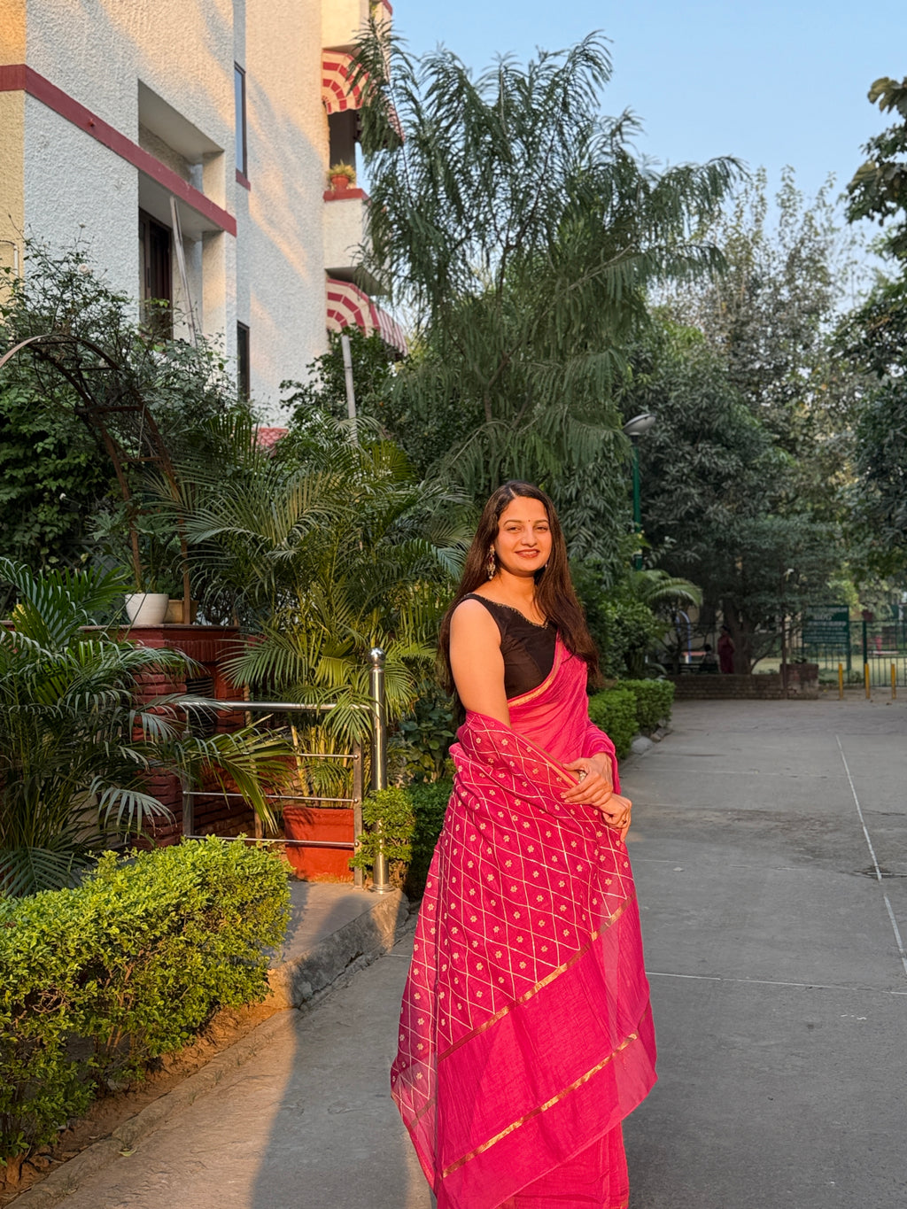 Rose Pink Embroidered Cotton Silk Saree