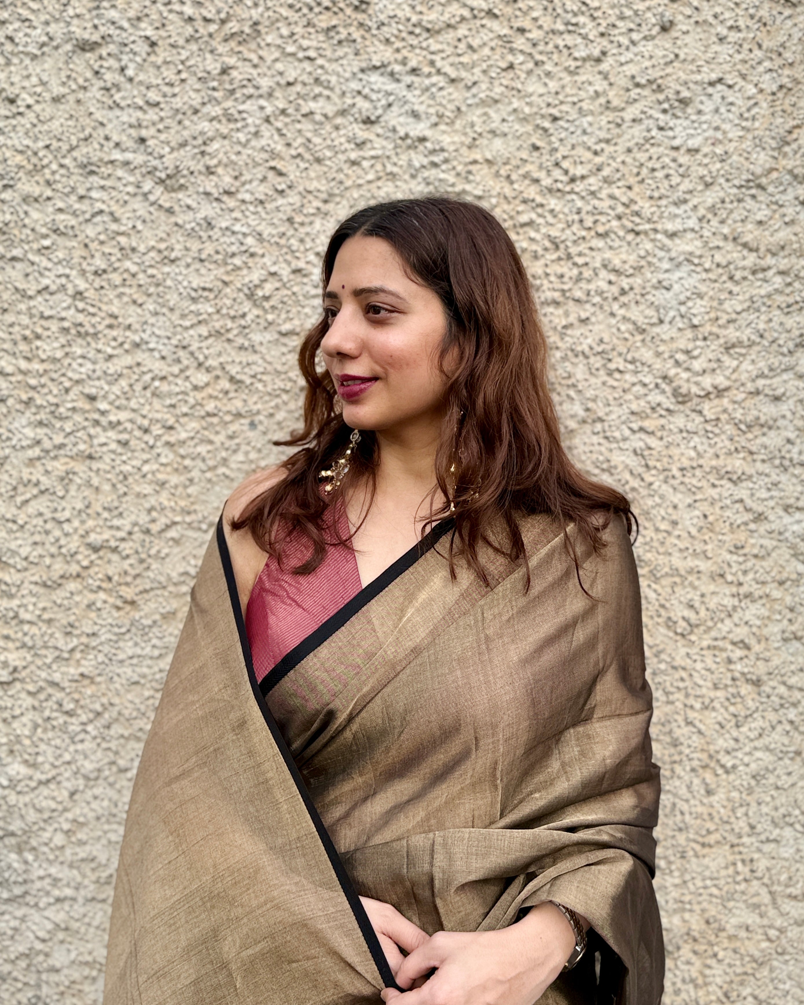Ginni | Gold Maheshwari Silk Tissue Saree