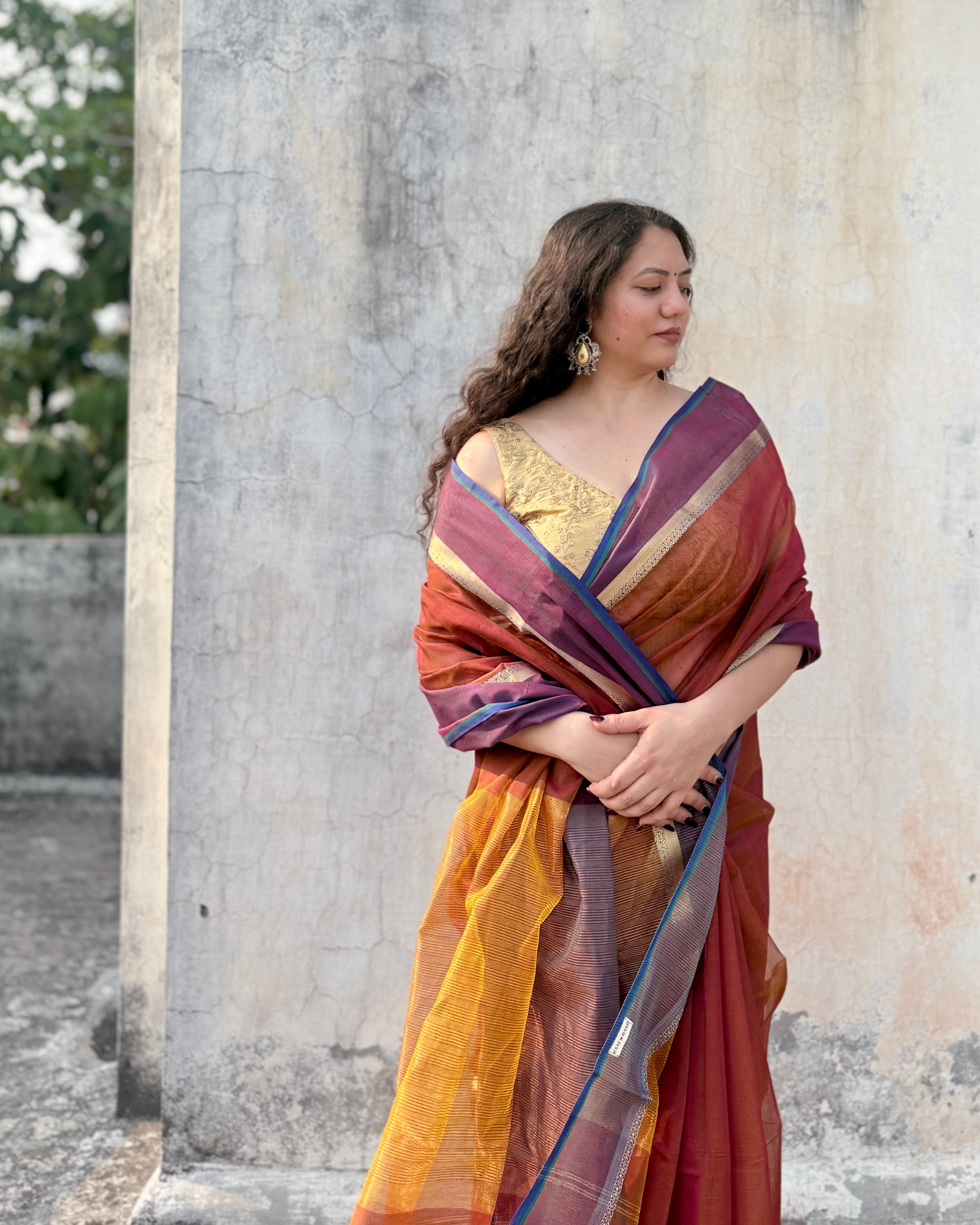 Marigold | Orange Maheshwari Saree