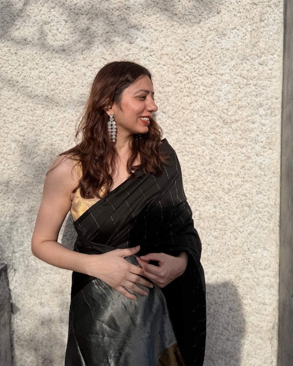 Raina | Black Twill Woven Maheshwari Saree