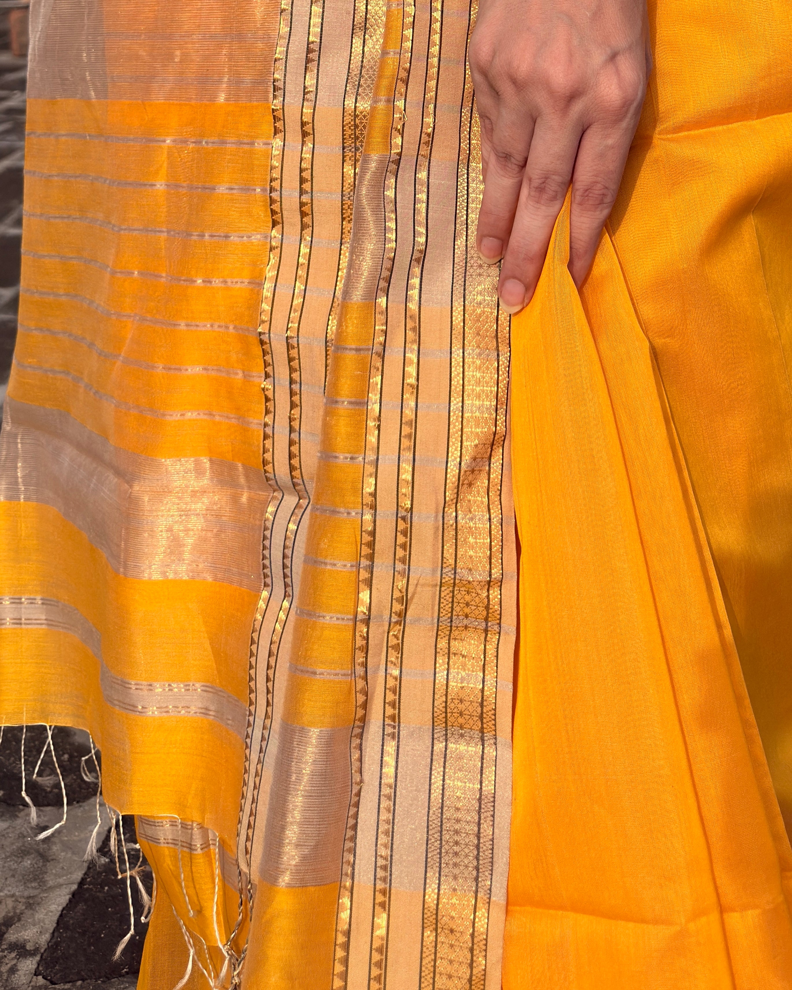 Nimrat | Haldi Yellow Maheshwari Saree