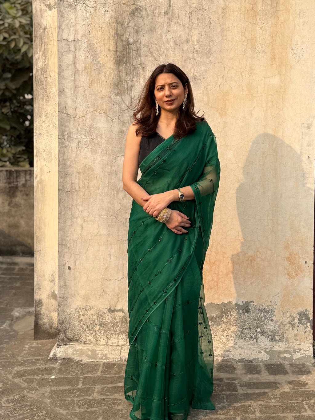 Teekhi | Green Viscose Organza Hand Embroidered saree