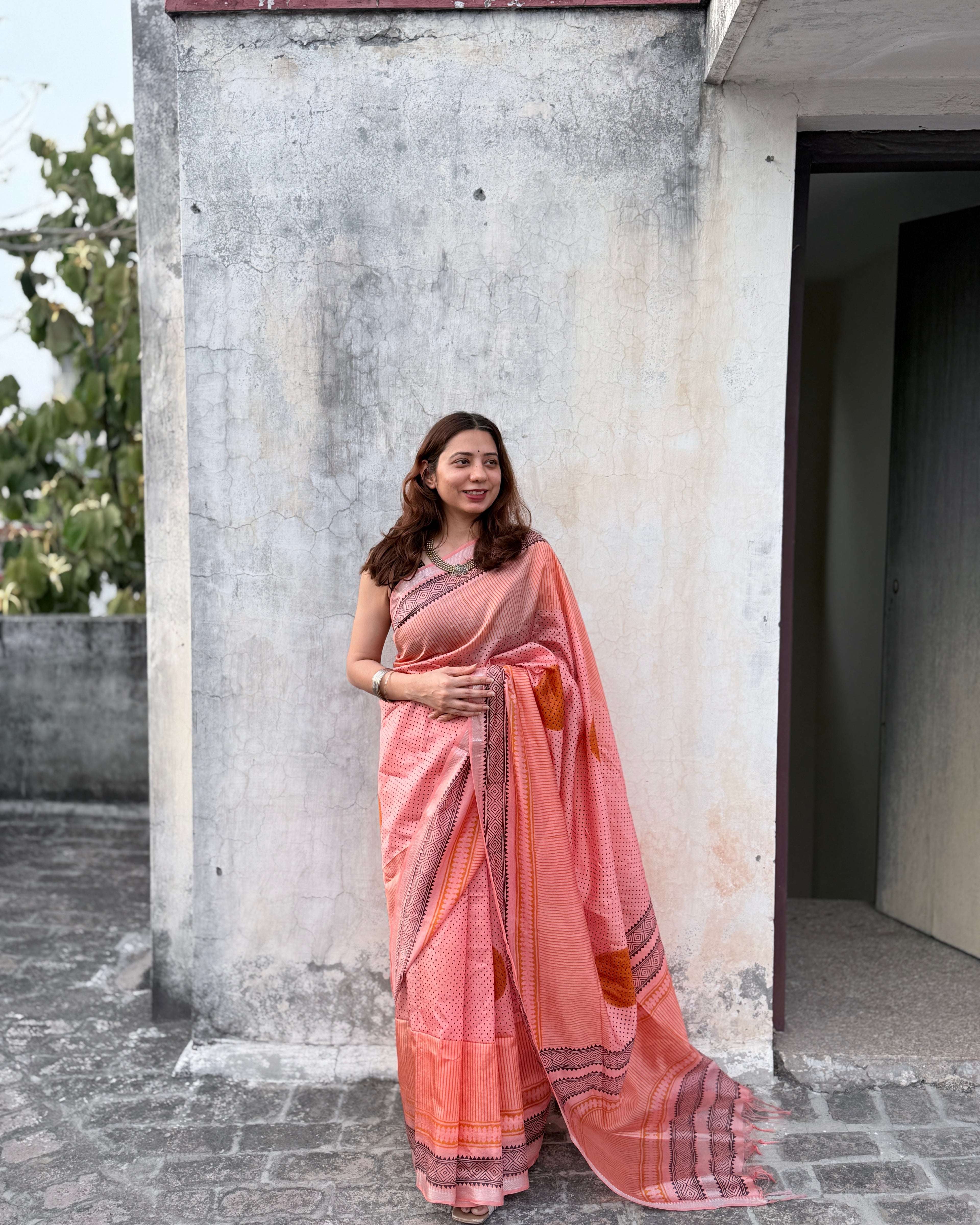 Nisarg | Pink Banana Silk Saree