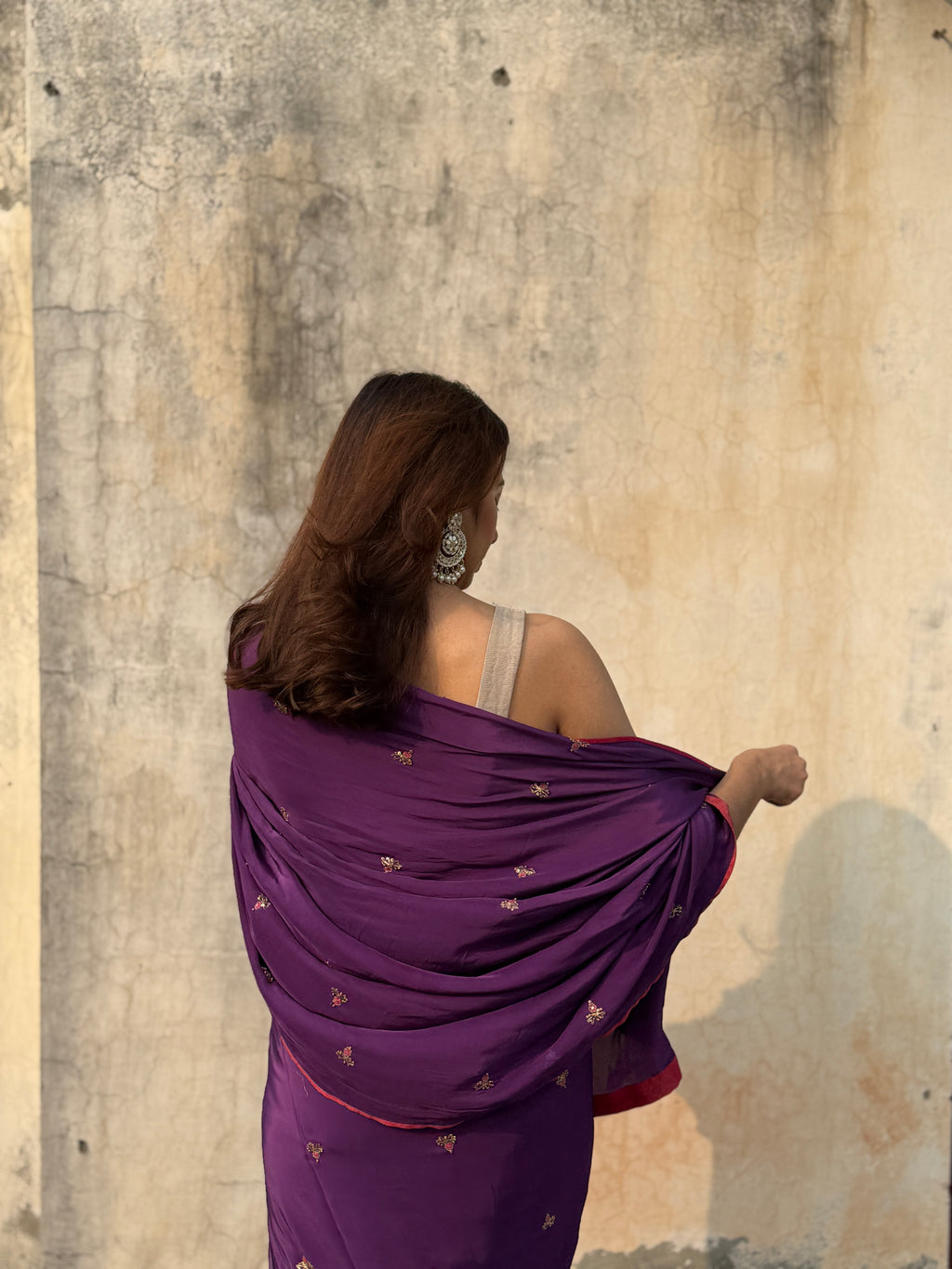 Jamun | Purple Viscose Crepe Hand Embroidered saree