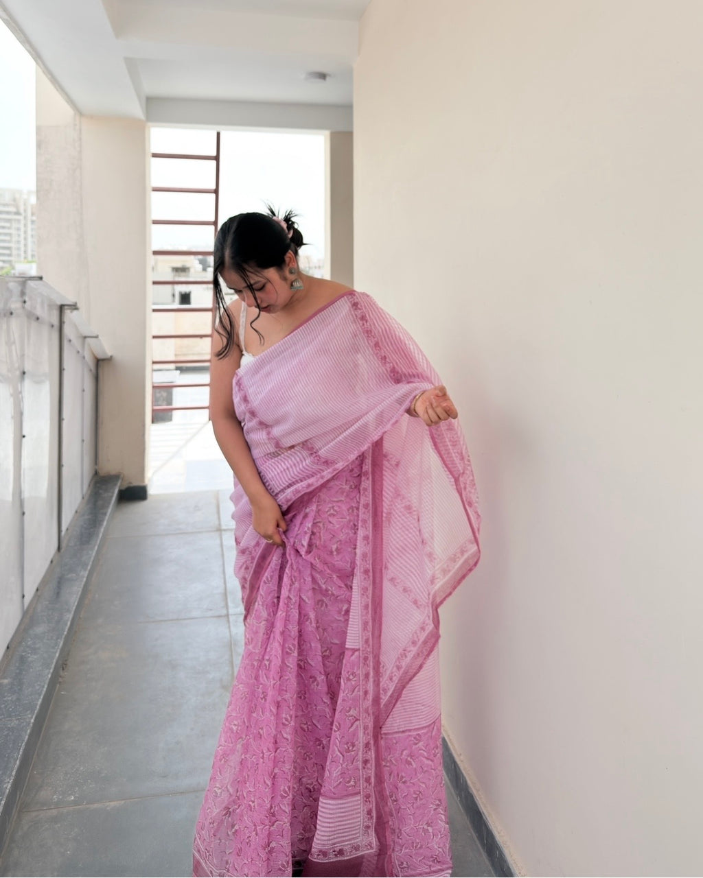Mulberry | Printed Kota Doria Saree