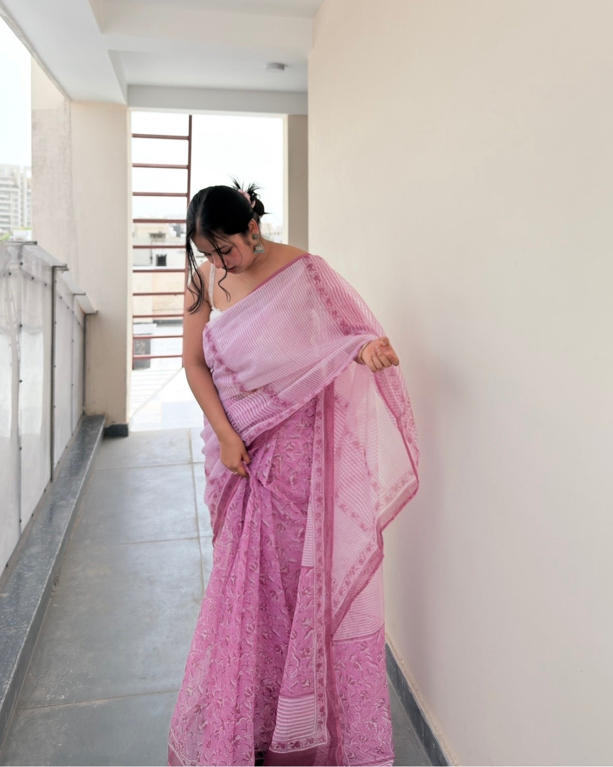 Mulberry | Printed Kota Doria Saree