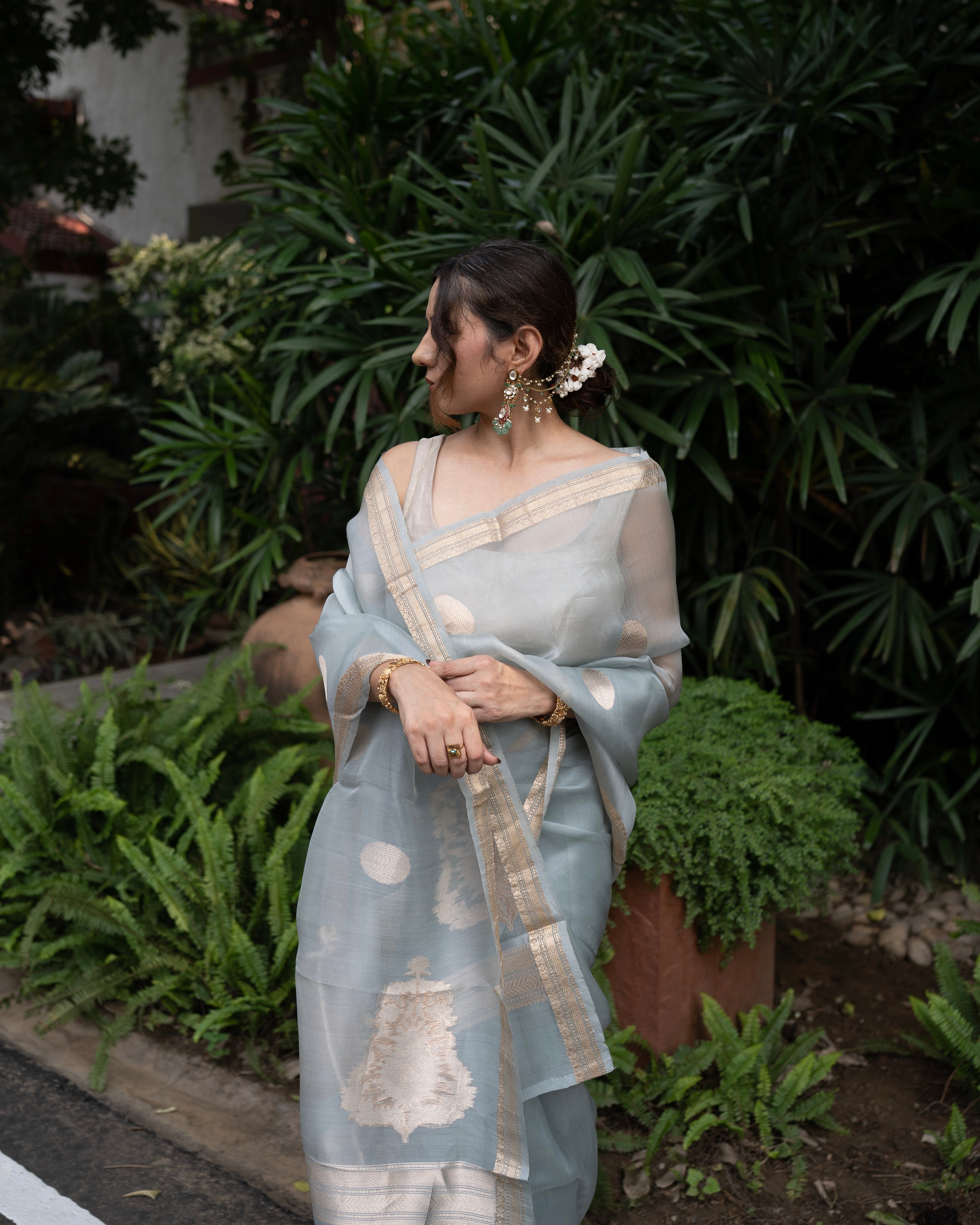 Naina | Blue Handloom Banarasi Kora Silk Saree