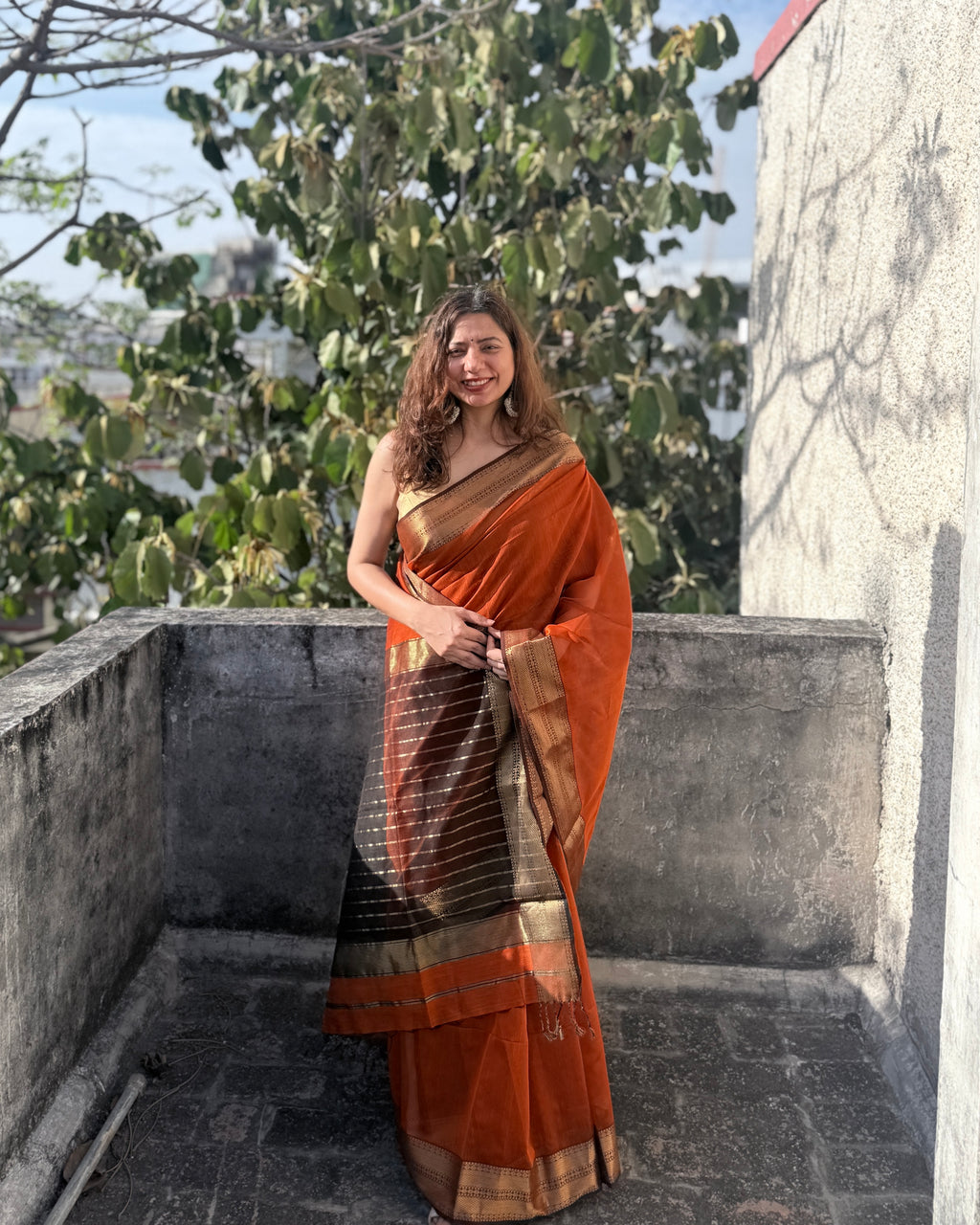 Nazm | Orange Maheshwari Saree