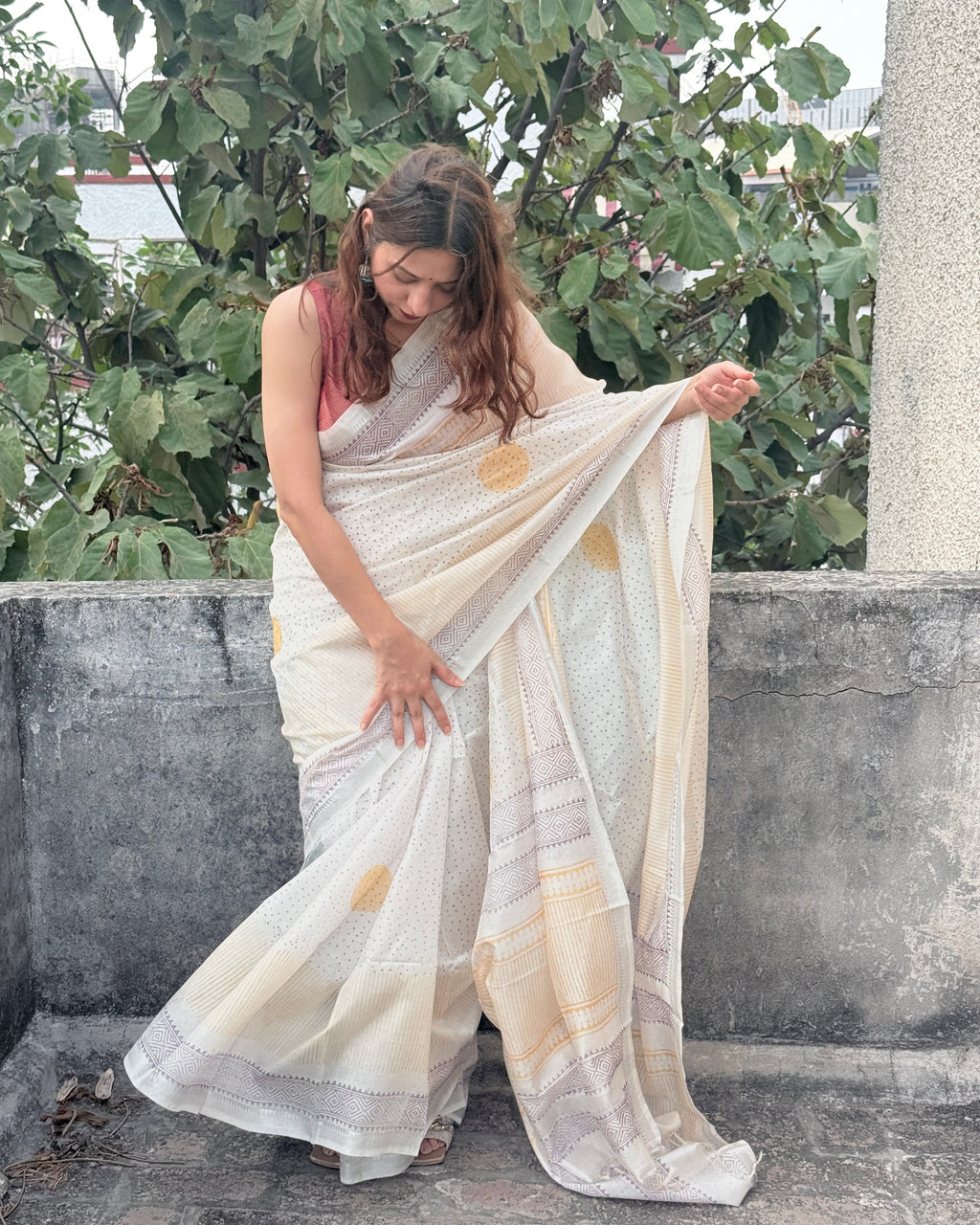 Champa | White Banana Silk Saree