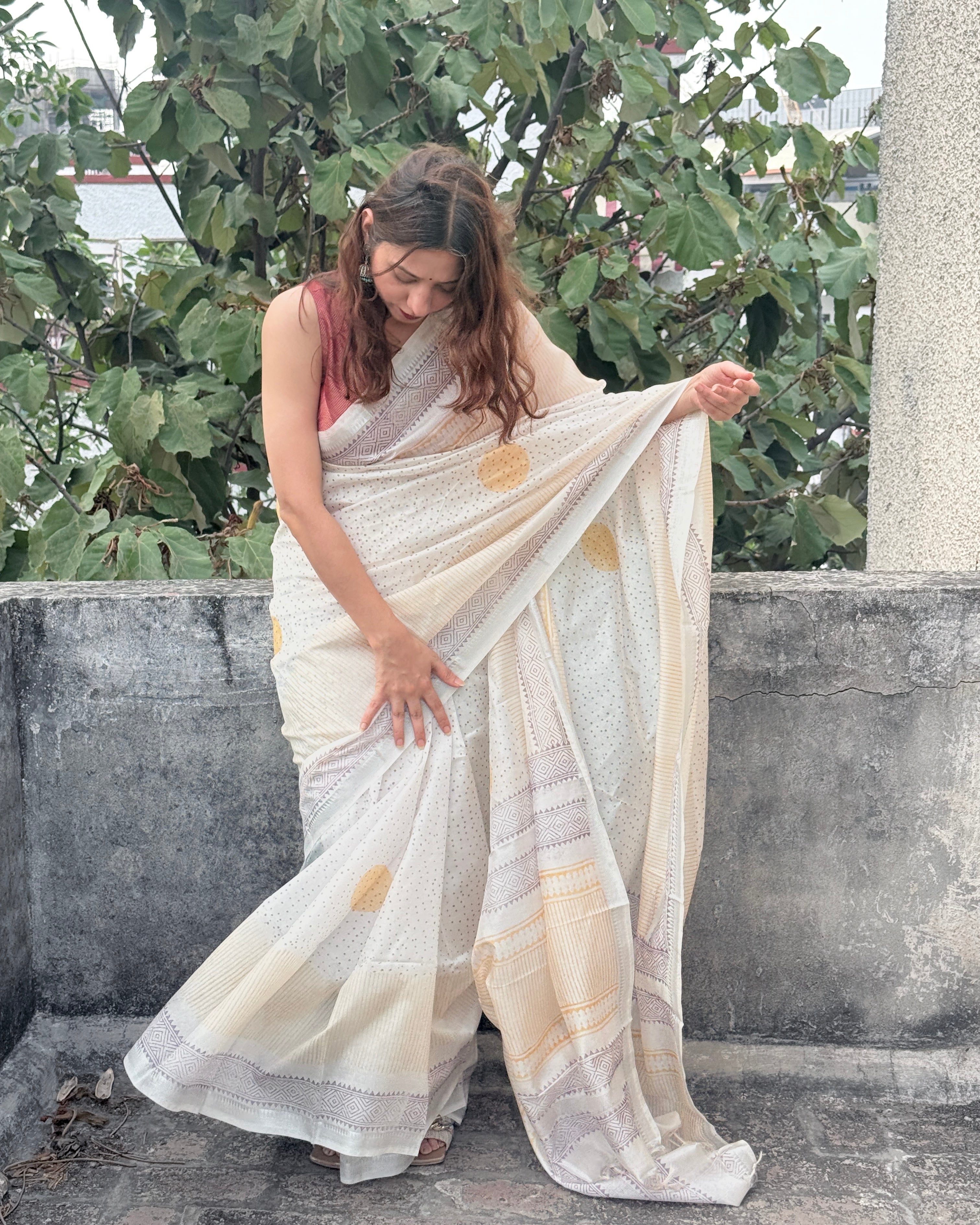 Champa | White Banana Silk Saree
