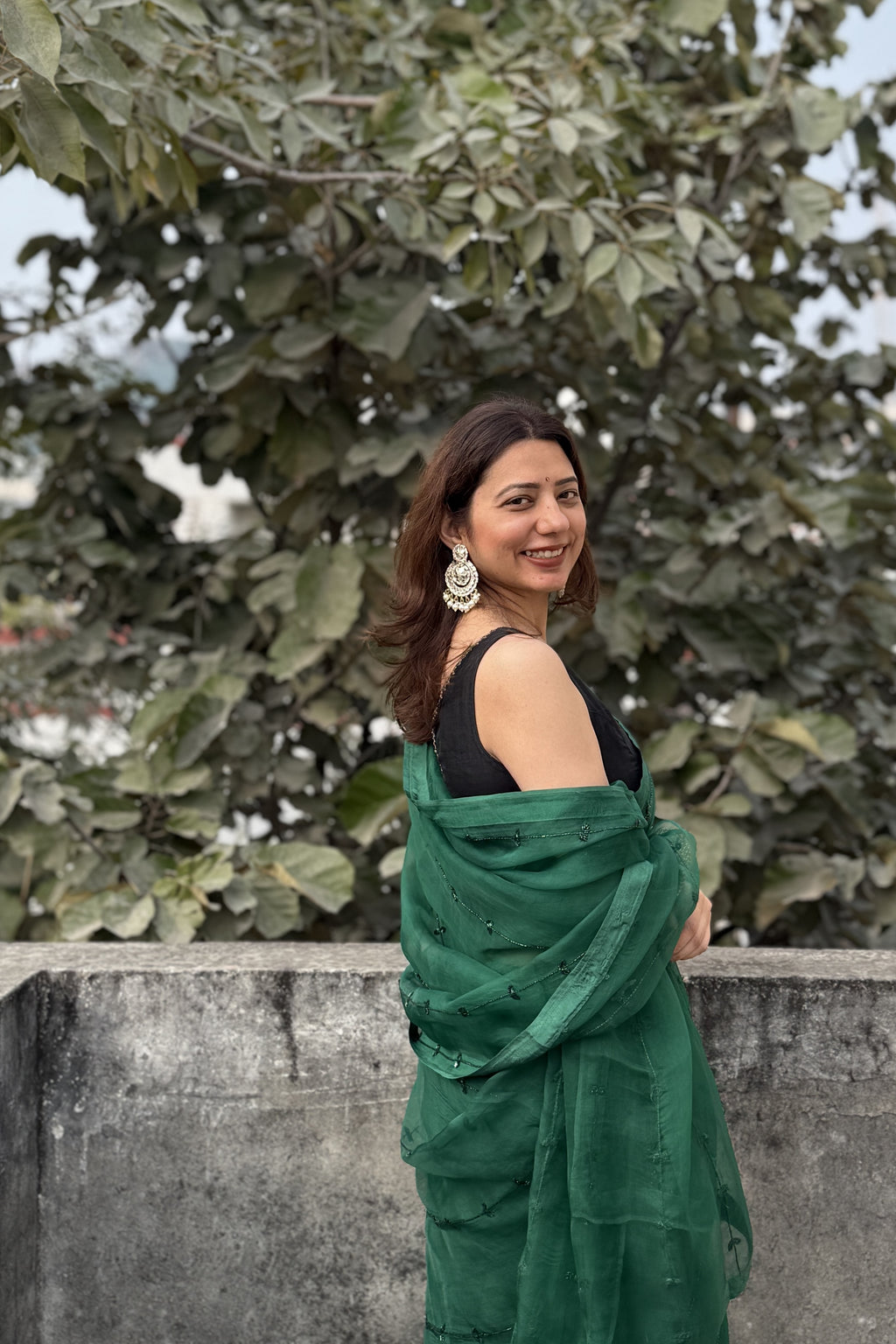 Teekhi | Green Viscose Organza Hand Embroidered saree