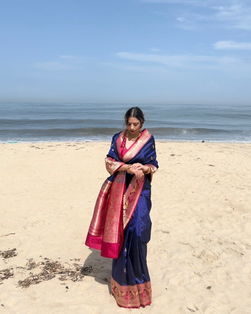 Yamini | Blue Handloom Banarasi Katan Silk Saree