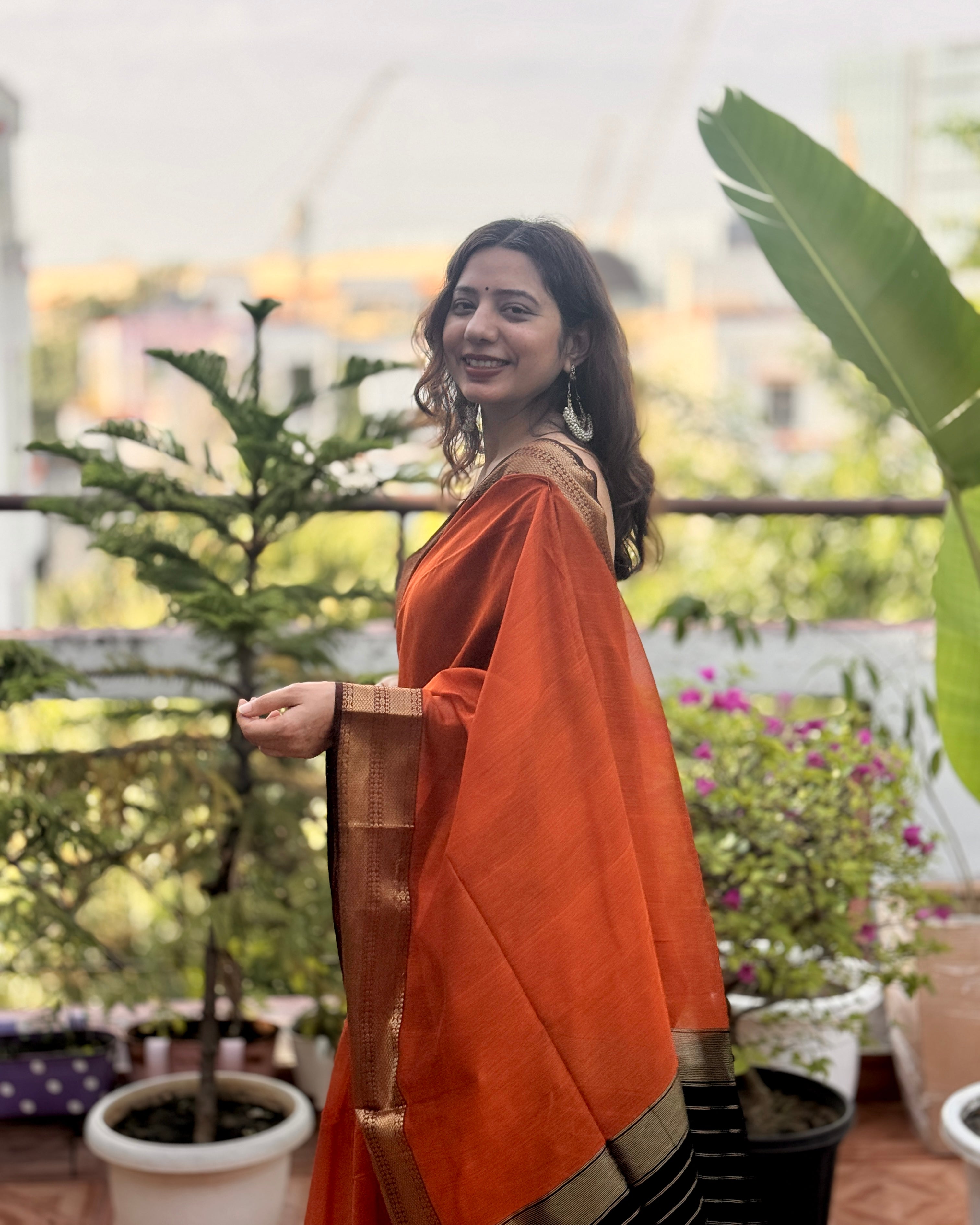 Nazm | Orange Maheshwari Saree