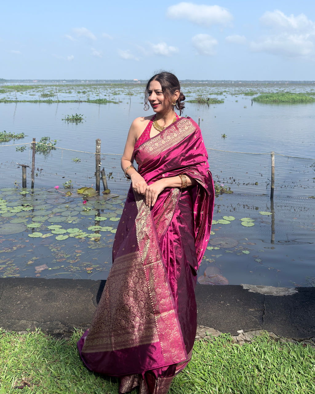 Niloufer | Plum Handloom Banarasi Katan Silk Saree