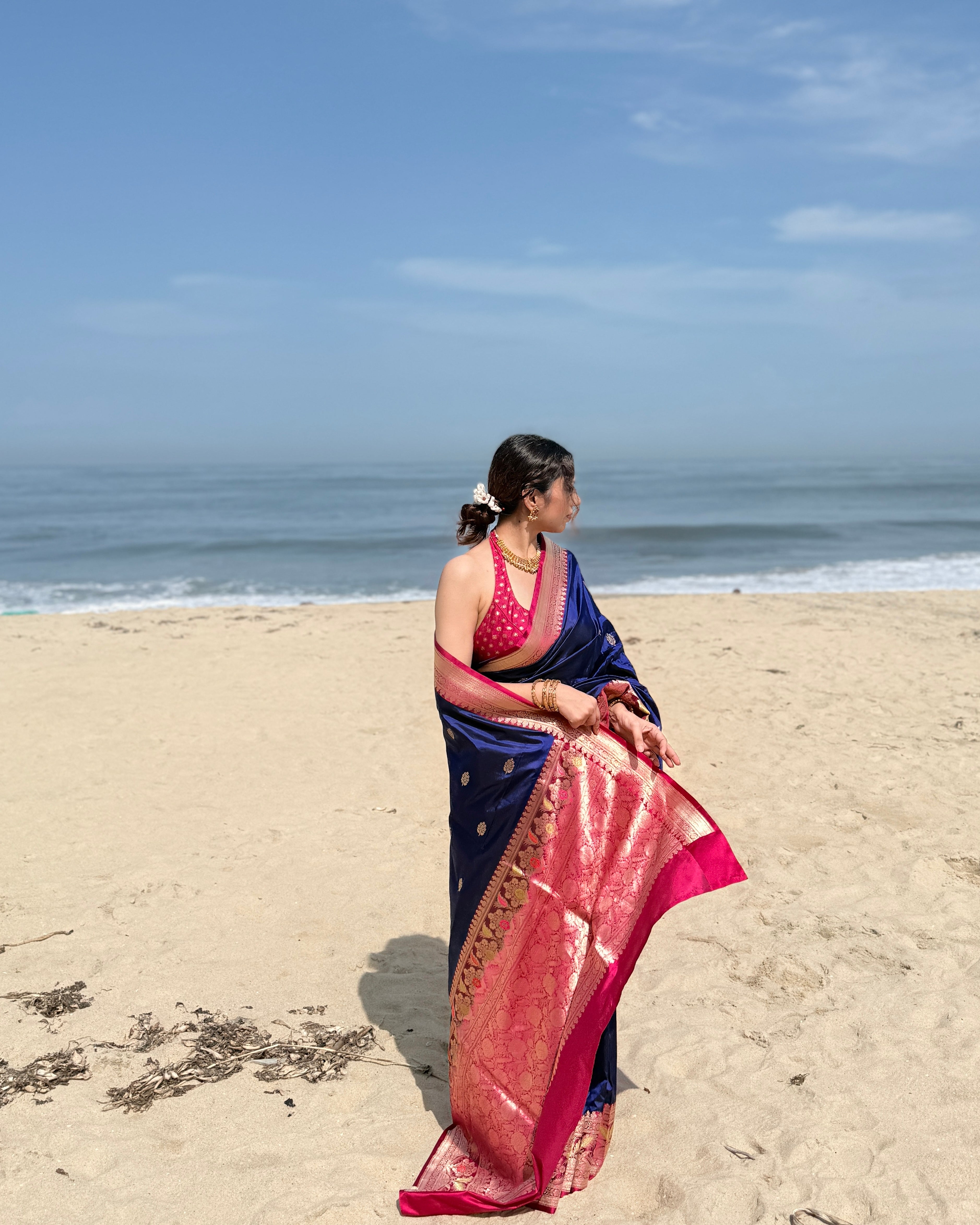Yamini | Blue Handloom Banarasi Katan Silk Saree