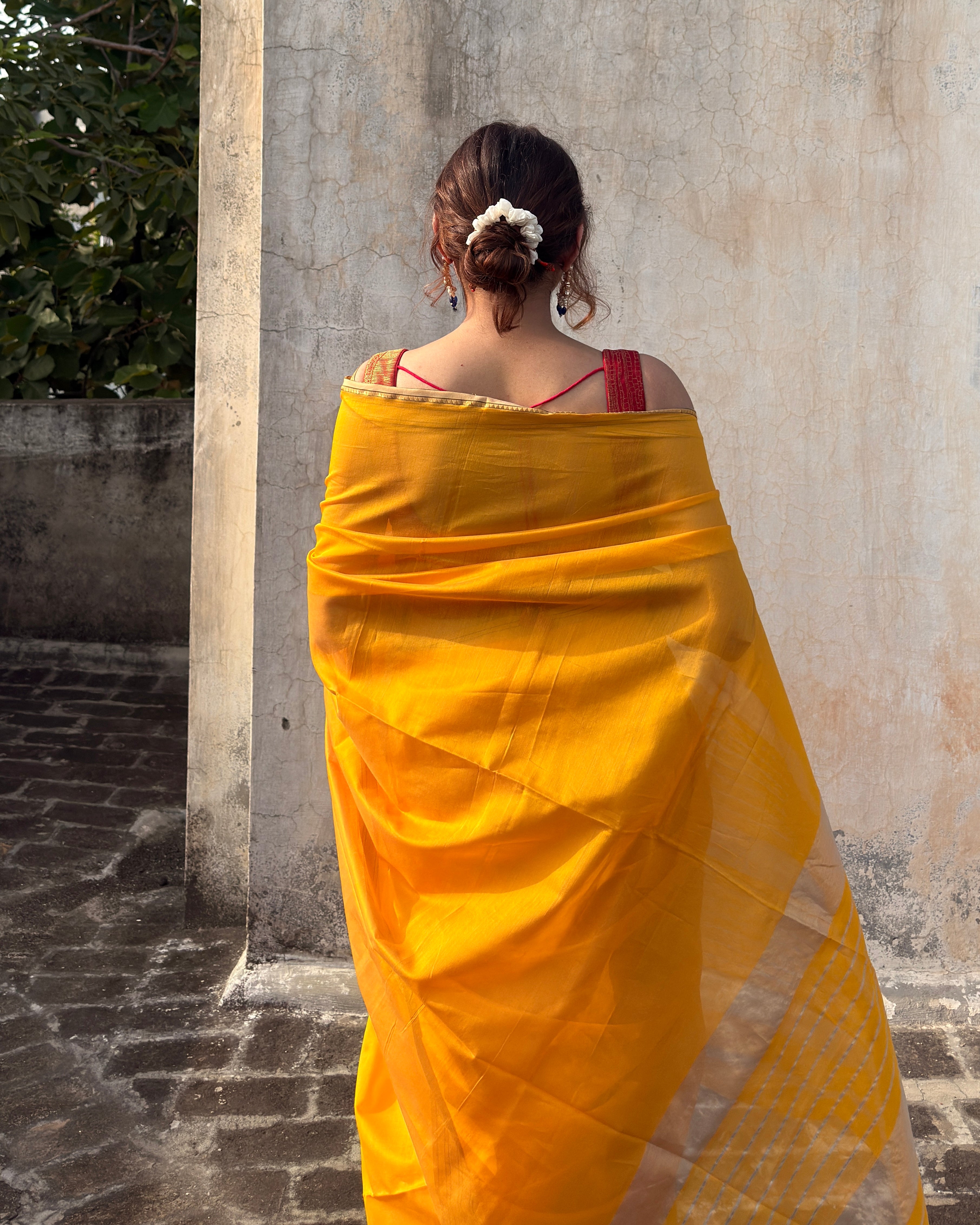 Nimrat | Haldi Yellow Maheshwari Saree