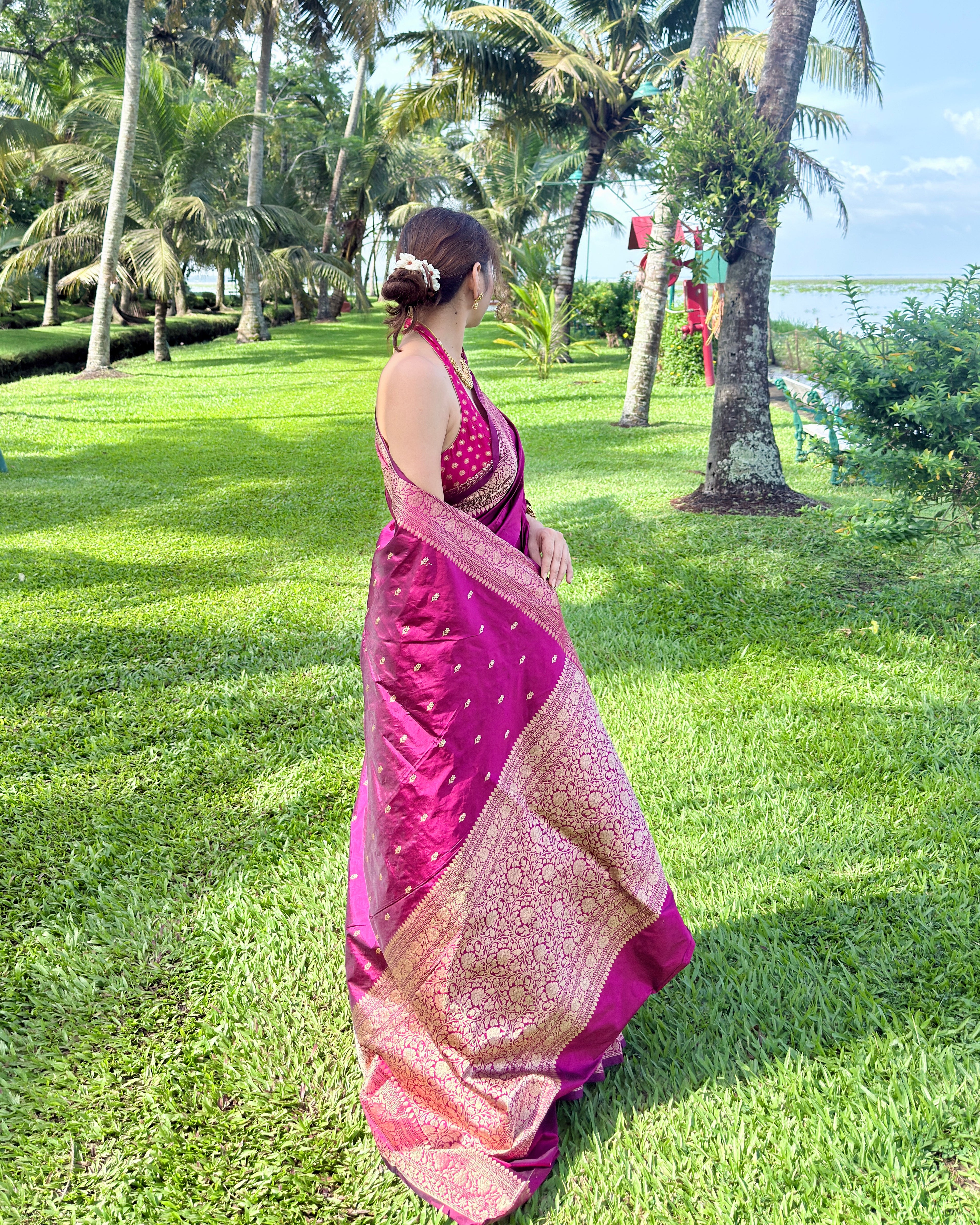 Niloufer | Plum Handloom Banarasi Katan Silk Saree