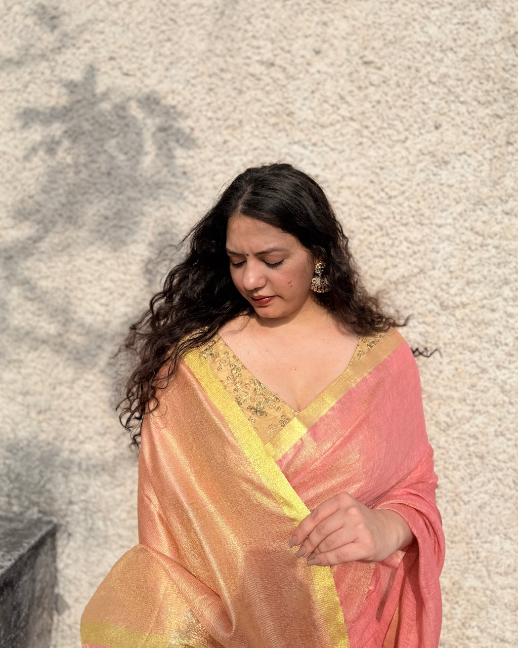 Candy | Blush Pink Tissue Linen Saree