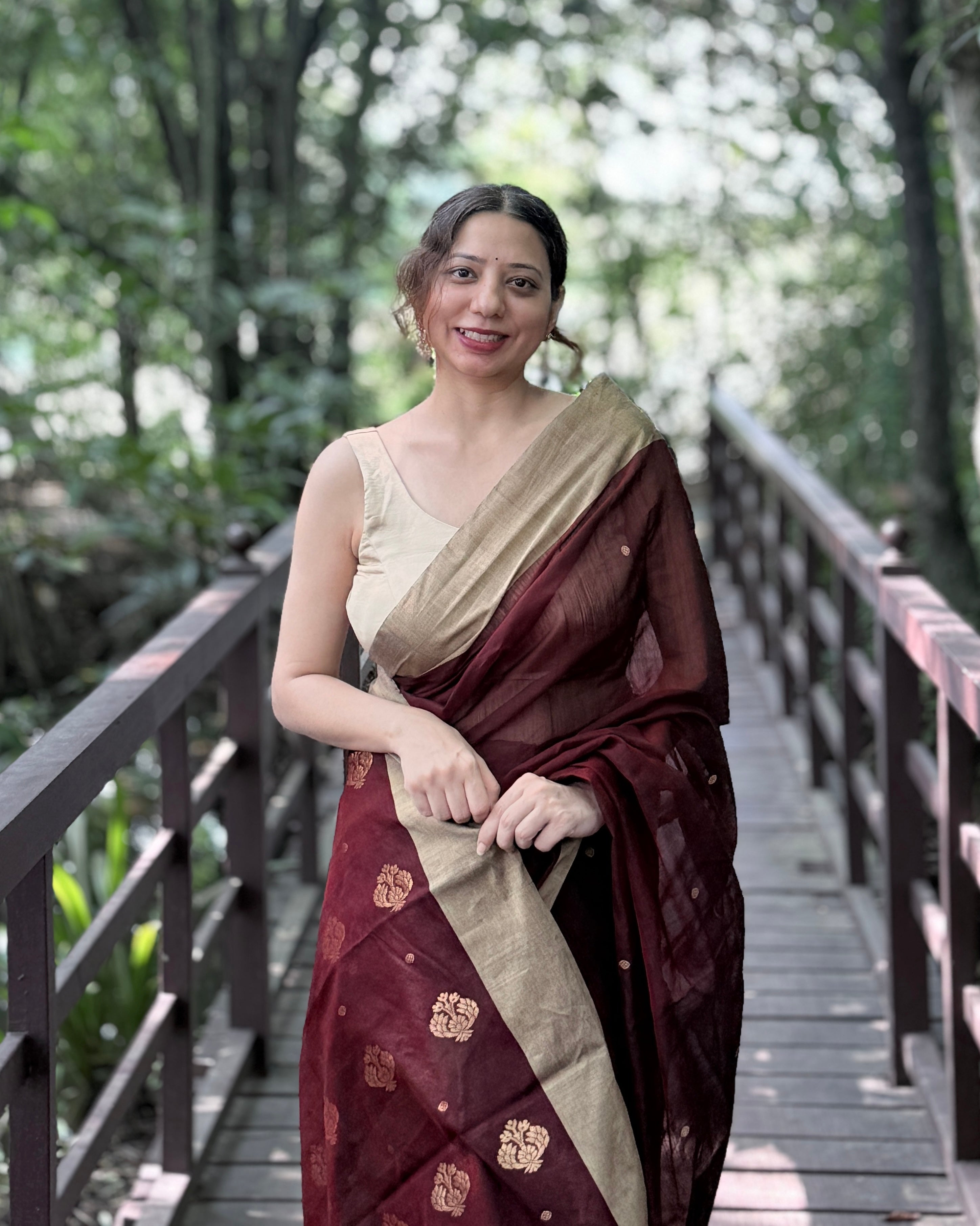 Khajuri | Maroon Chanderi Silk Saree