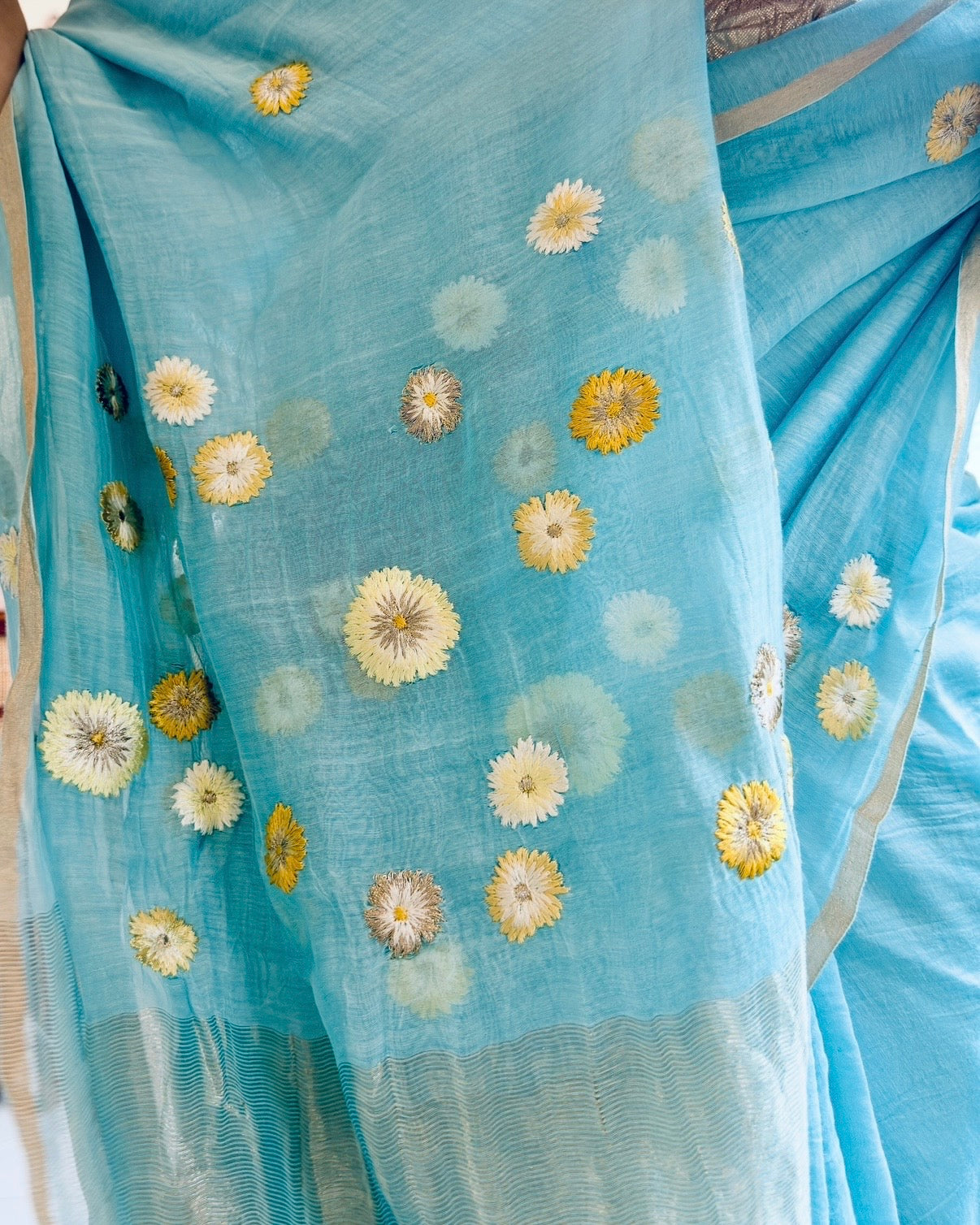 Noori | Blue Embroidered Cotton Silk Saree