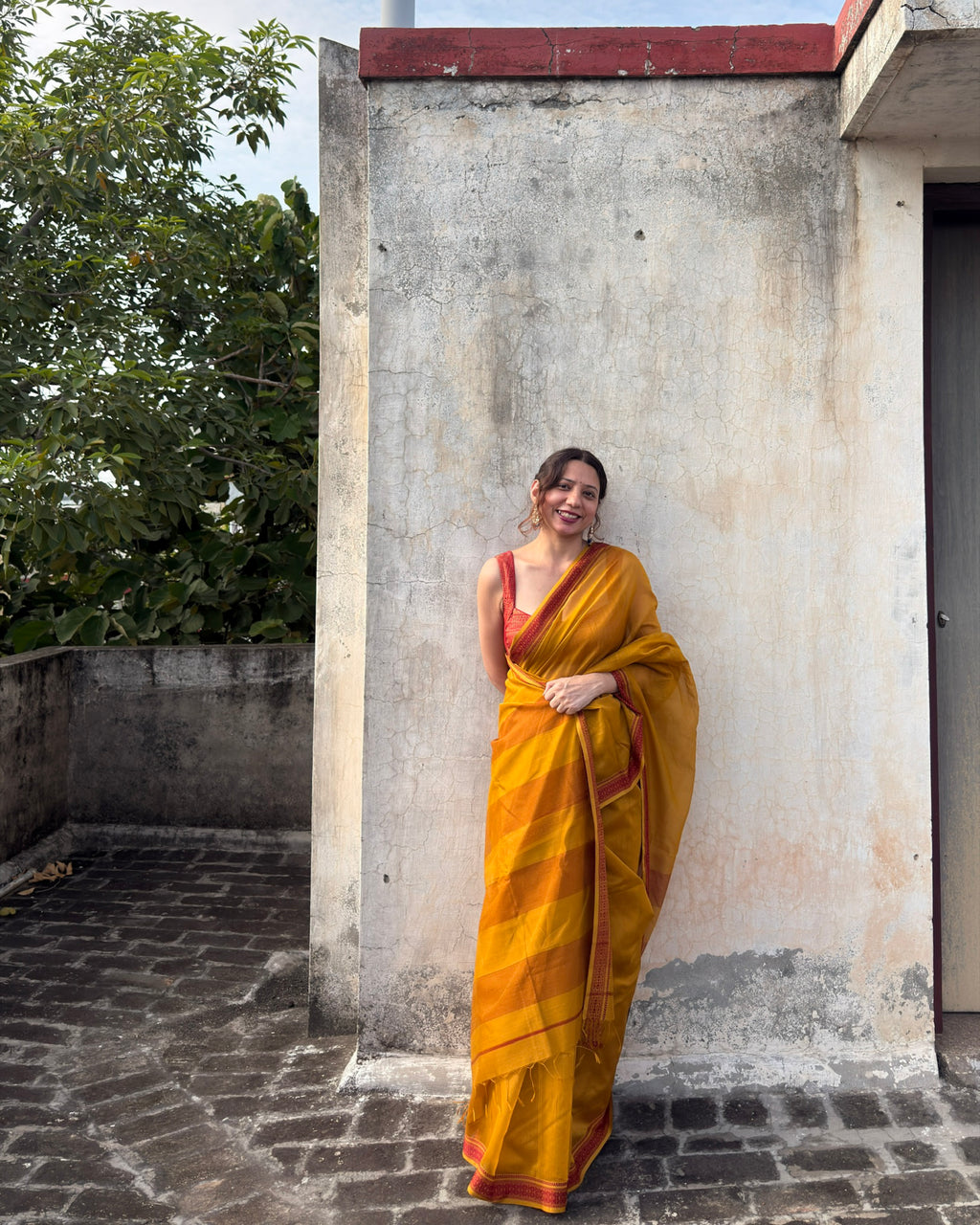 Chameli | Marigold Yellow Maheshwari Saree