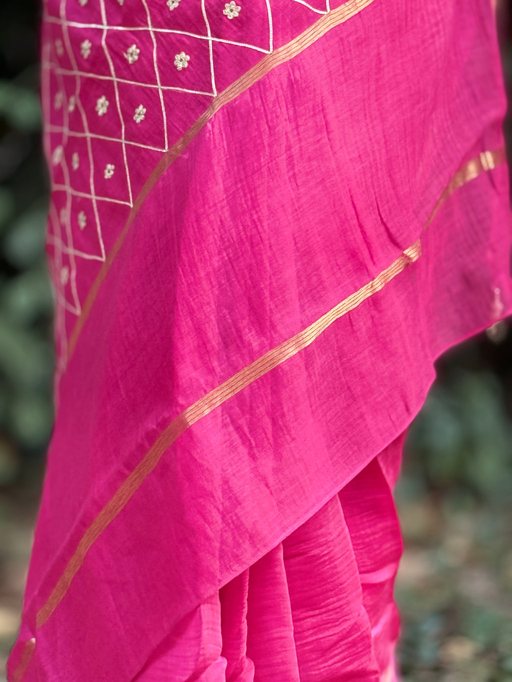 Noor | Rose Pink Embroidered Cotton Silk Saree