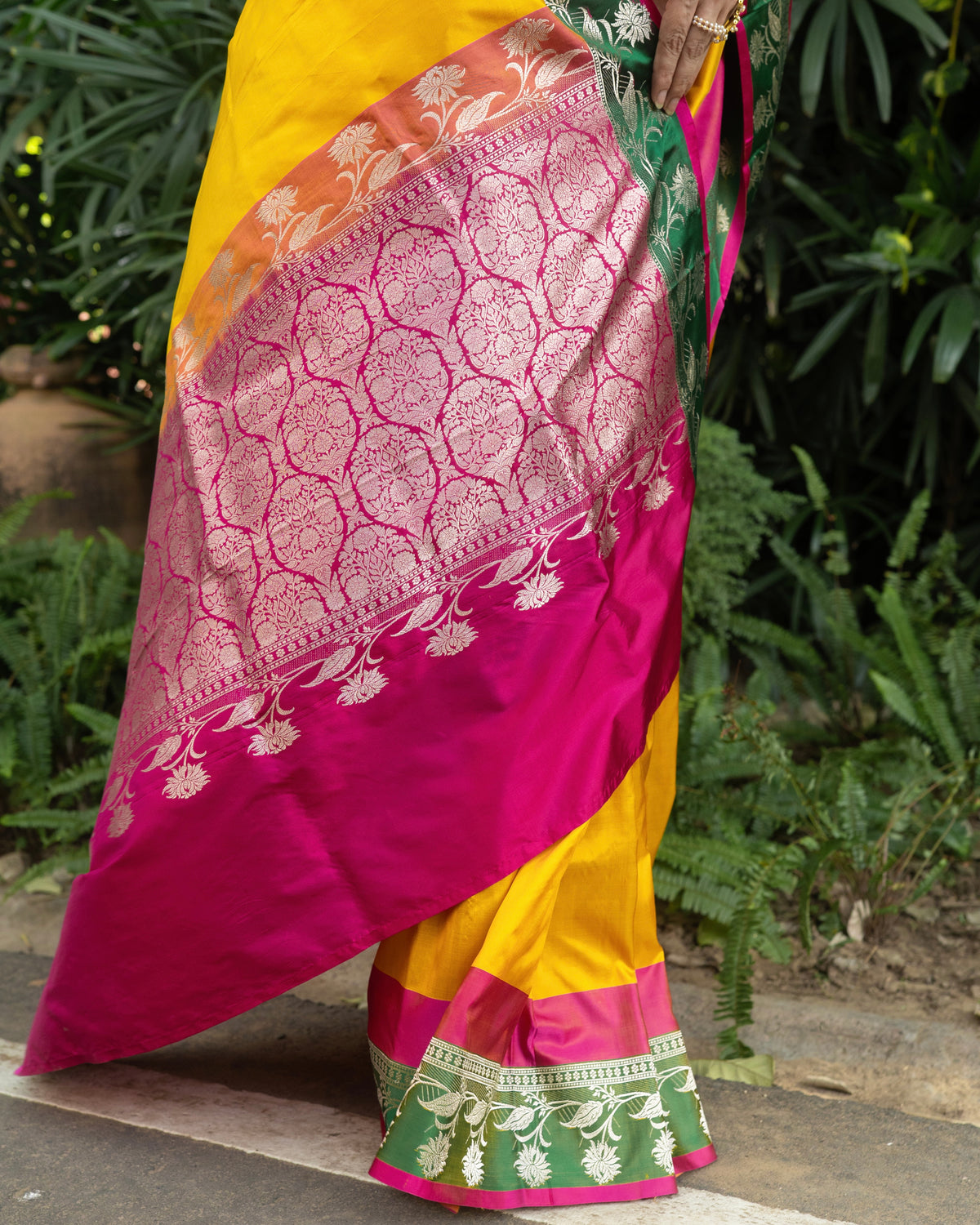 Sajni | Yellow Handloom Banarasi Katan Silk Saree