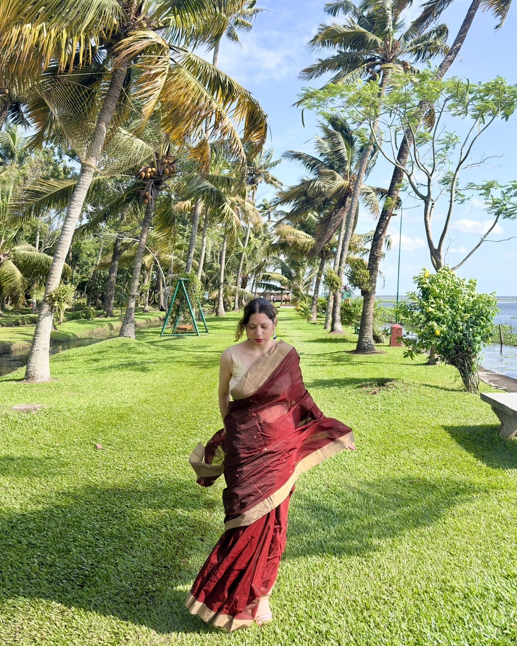 Khajuri | Maroon Chanderi Silk Saree