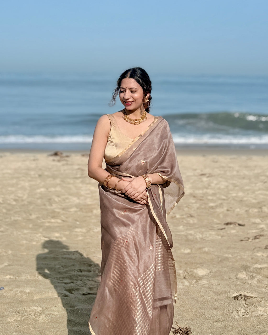 Naina | Brown Handloom Banarasi Kora Silk Saree