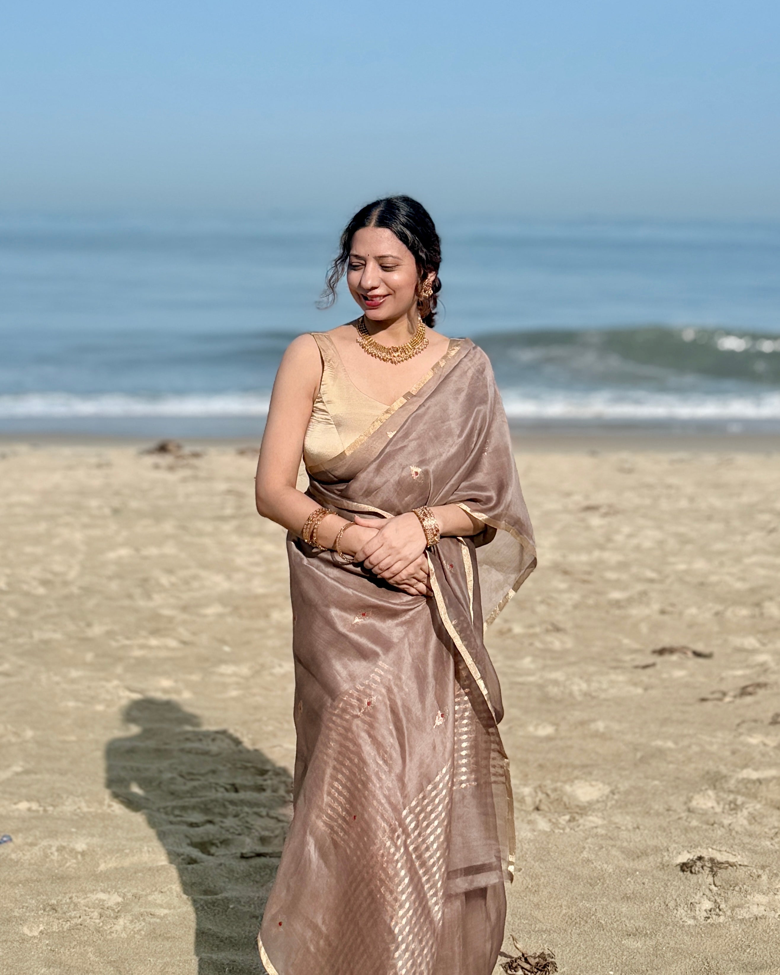 Naina | Brown Handloom Banarasi Kora Silk Saree