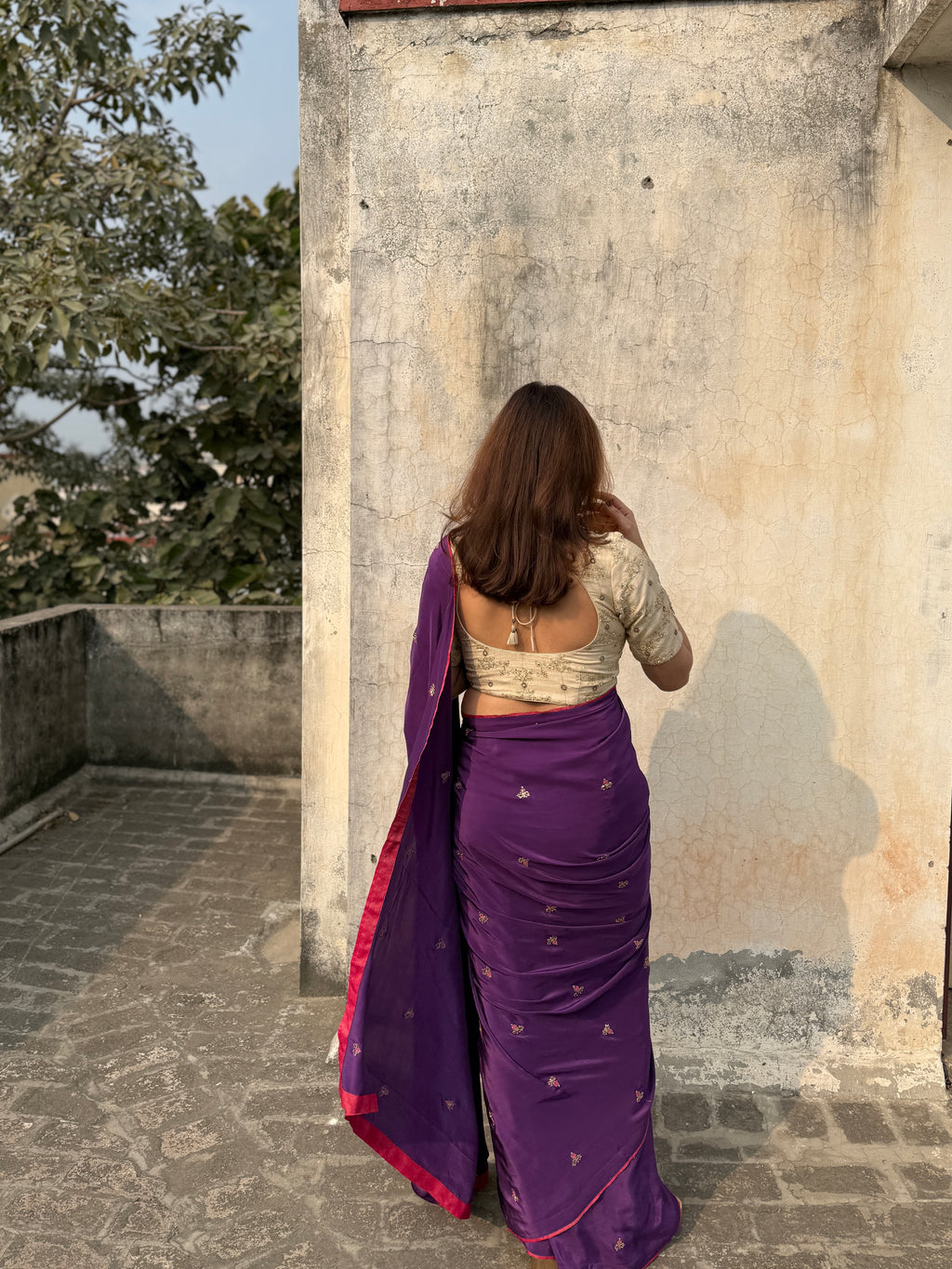 Jamun | Purple Viscose Crepe Hand Embroidered saree