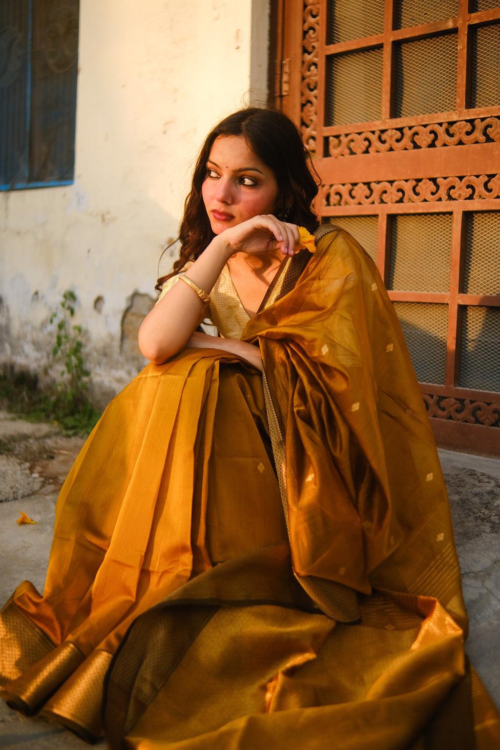 Surajmukhi | Mustard Gold Maheshwari Saree