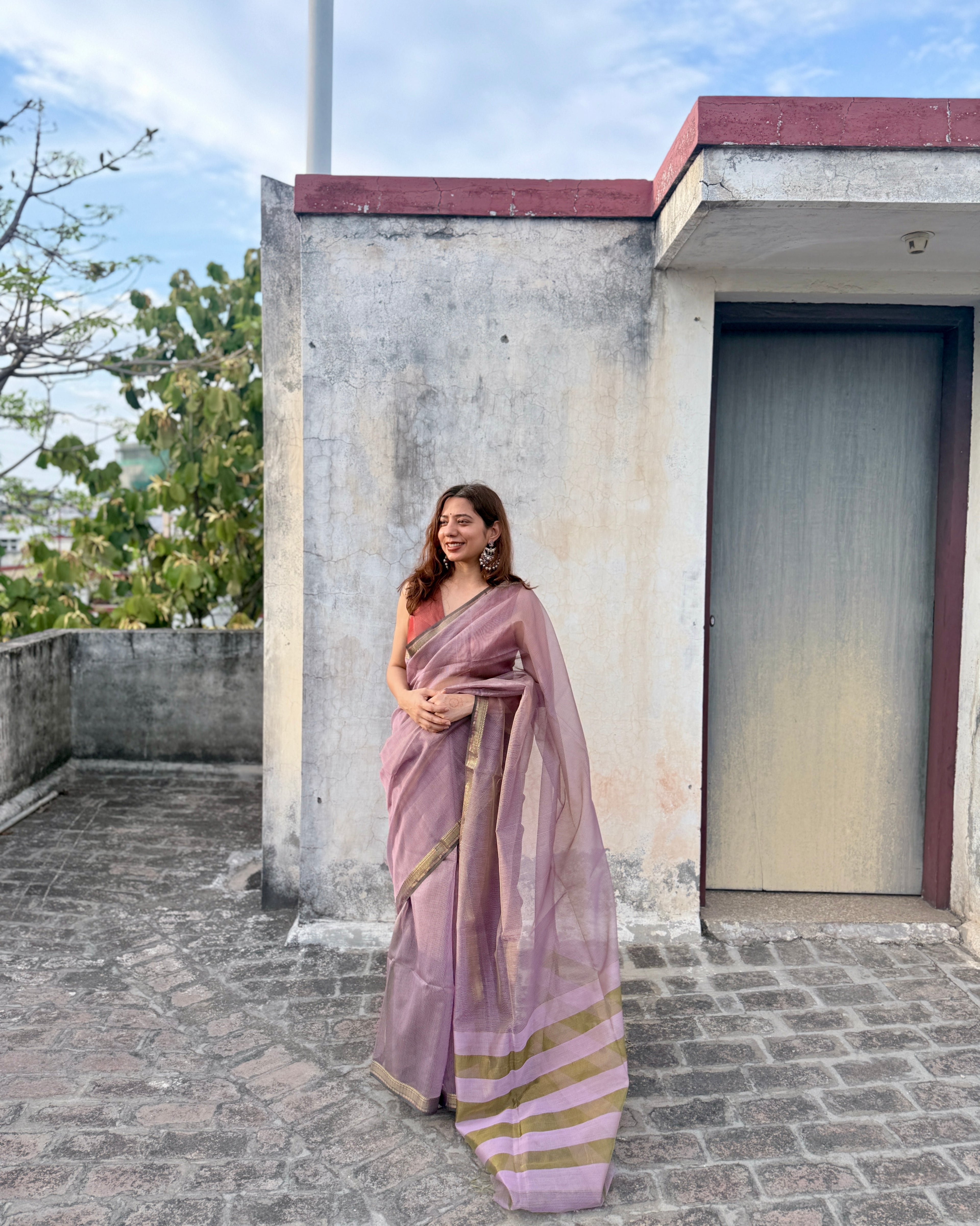 Rumi | Lavender Maheshwari Checks Saree