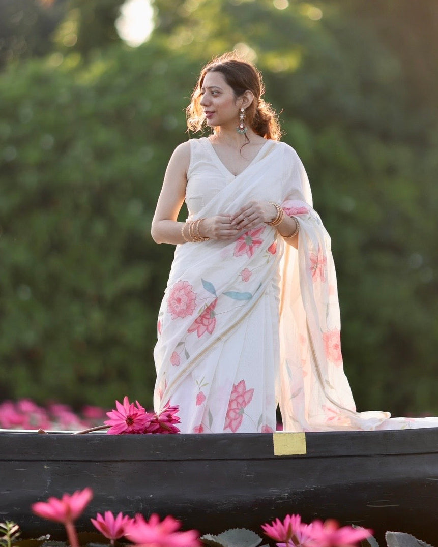 Dahlia | Maheshwari Handpainted Saree