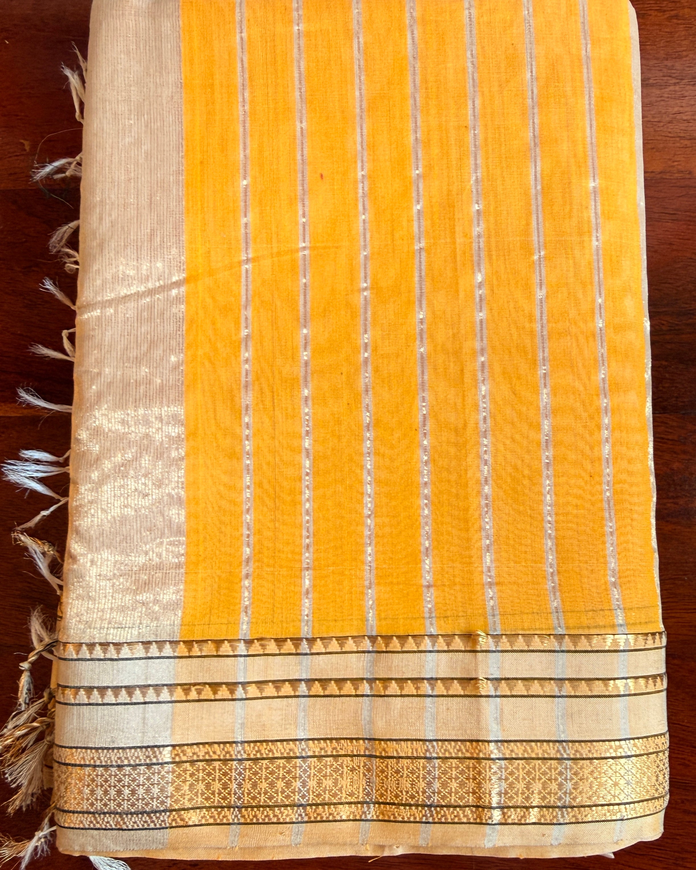 Nimrat | Haldi Yellow Maheshwari Saree