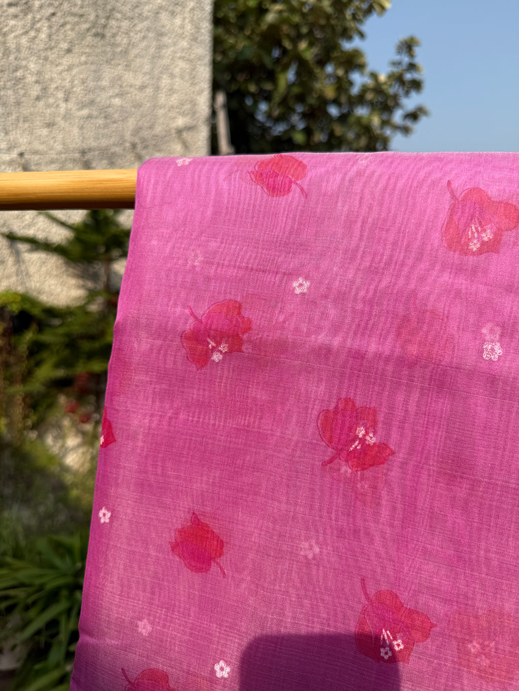 Bougainvillea | Rani Pink Chanderi Silk Saree with Block Print