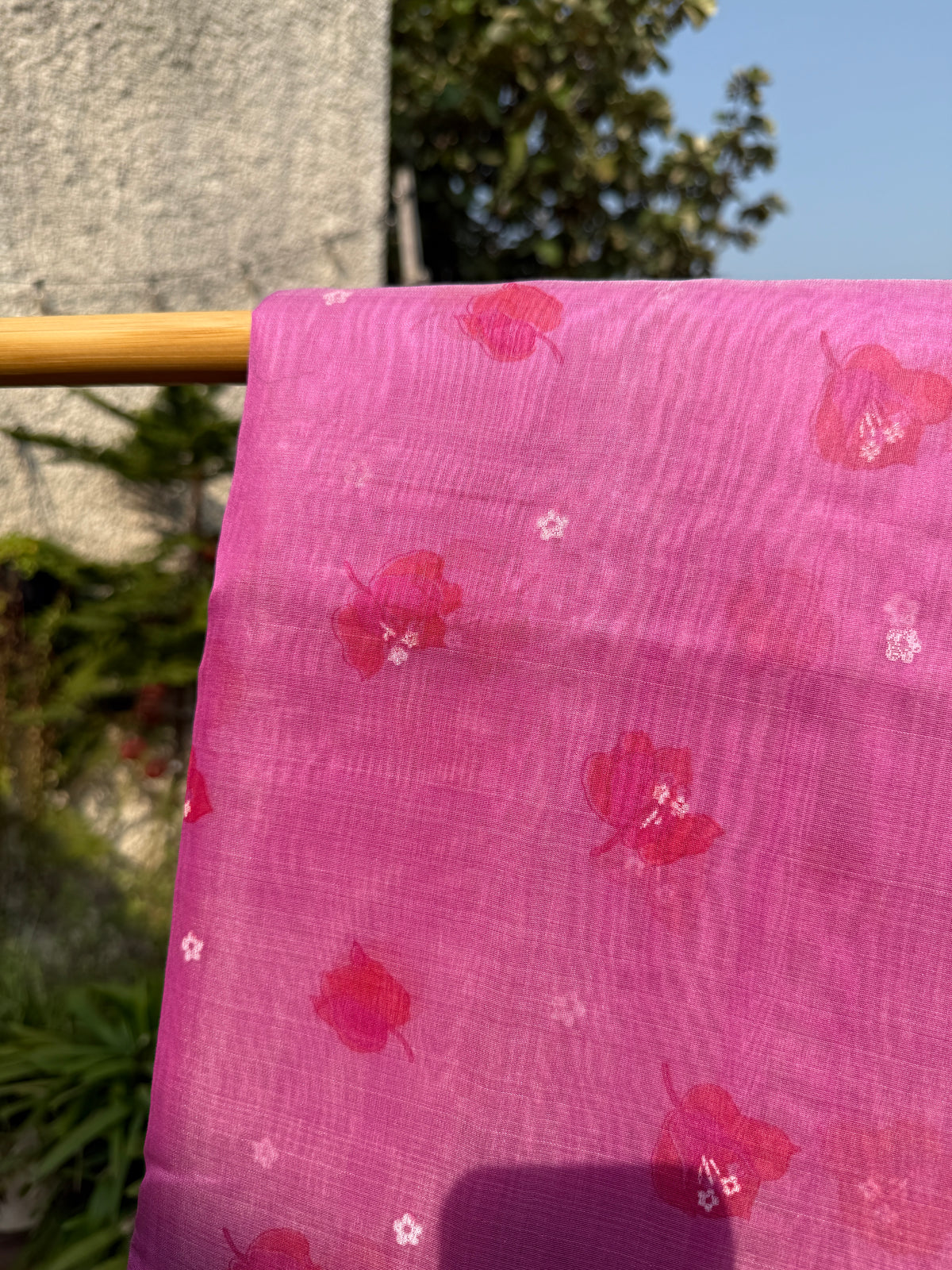 Bougainvillea | Rani Pink Chanderi Silk Saree with Block Print