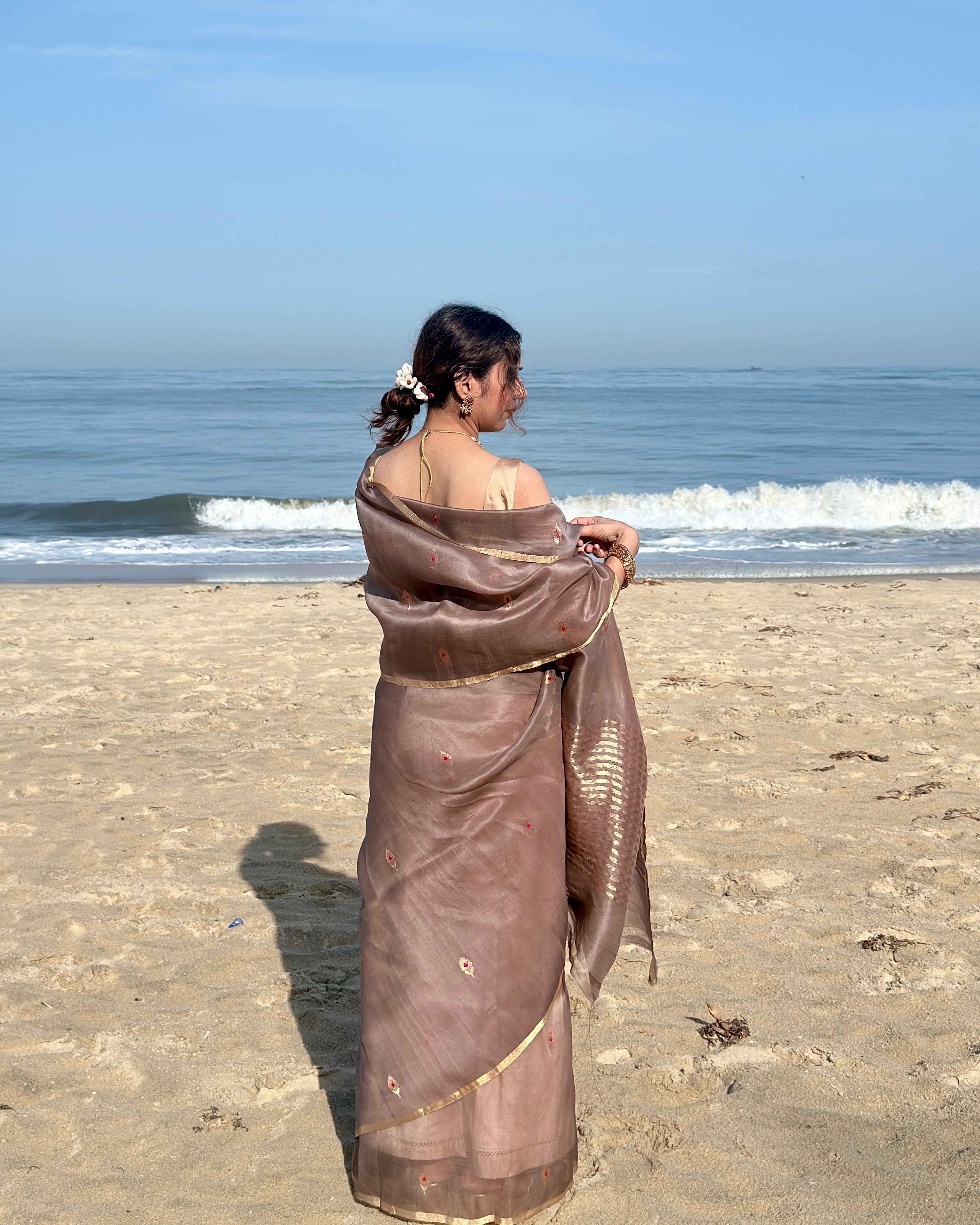 Naina | Brown Handloom Banarasi Kora Silk Saree