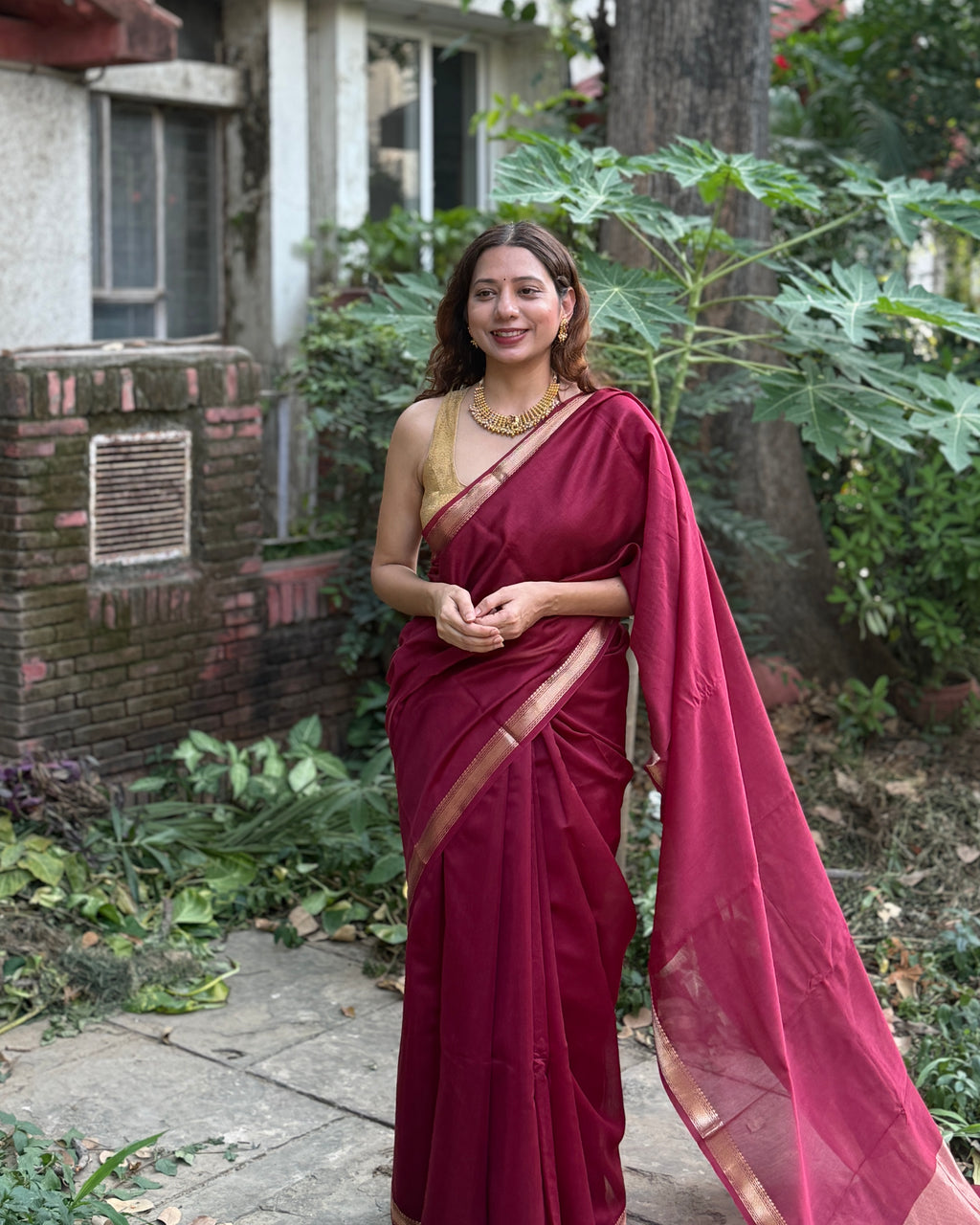 Nazaara | Maroon Cotton Silk Saree