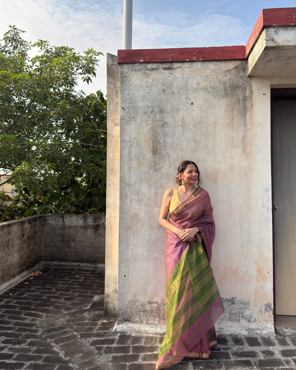 Kishmish | Pink Maheshwari Checks Saree